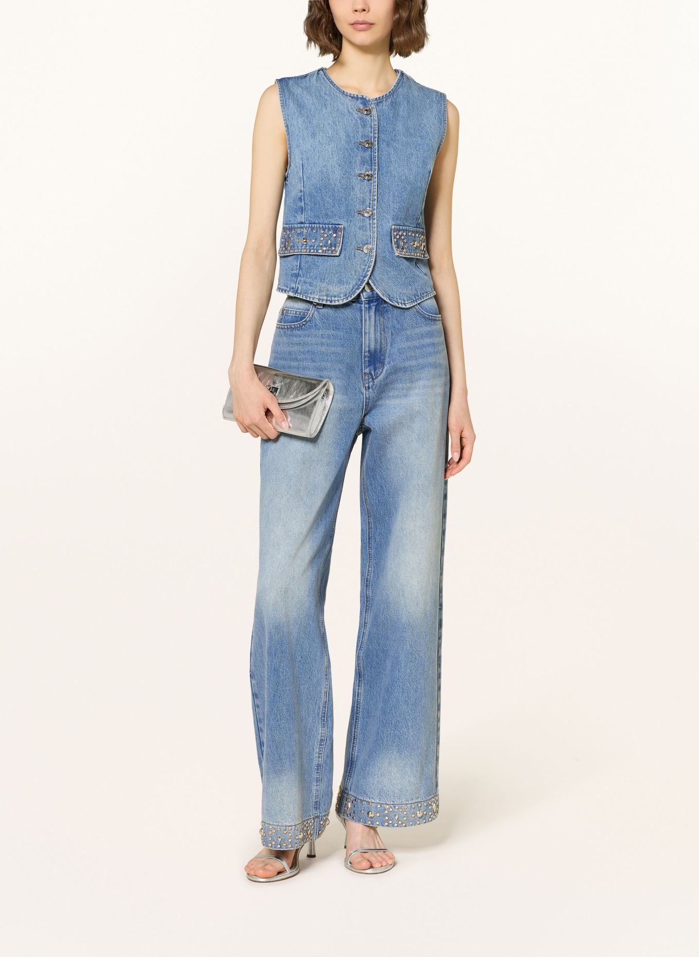 SANDRO Kamizelka jeansowa z nitami: JASNONIEBIESKI