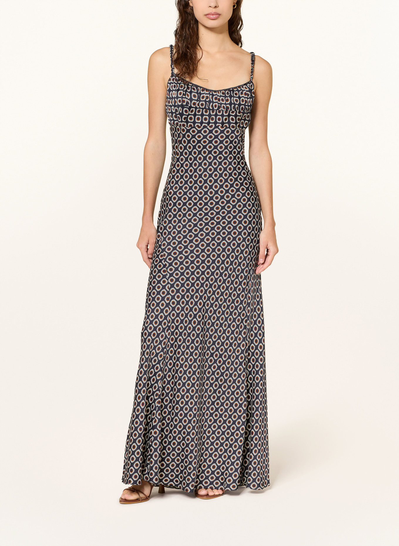 SANDRO satyna sukienka: GRANATOWY / BRĄZOWY / KREMOWY