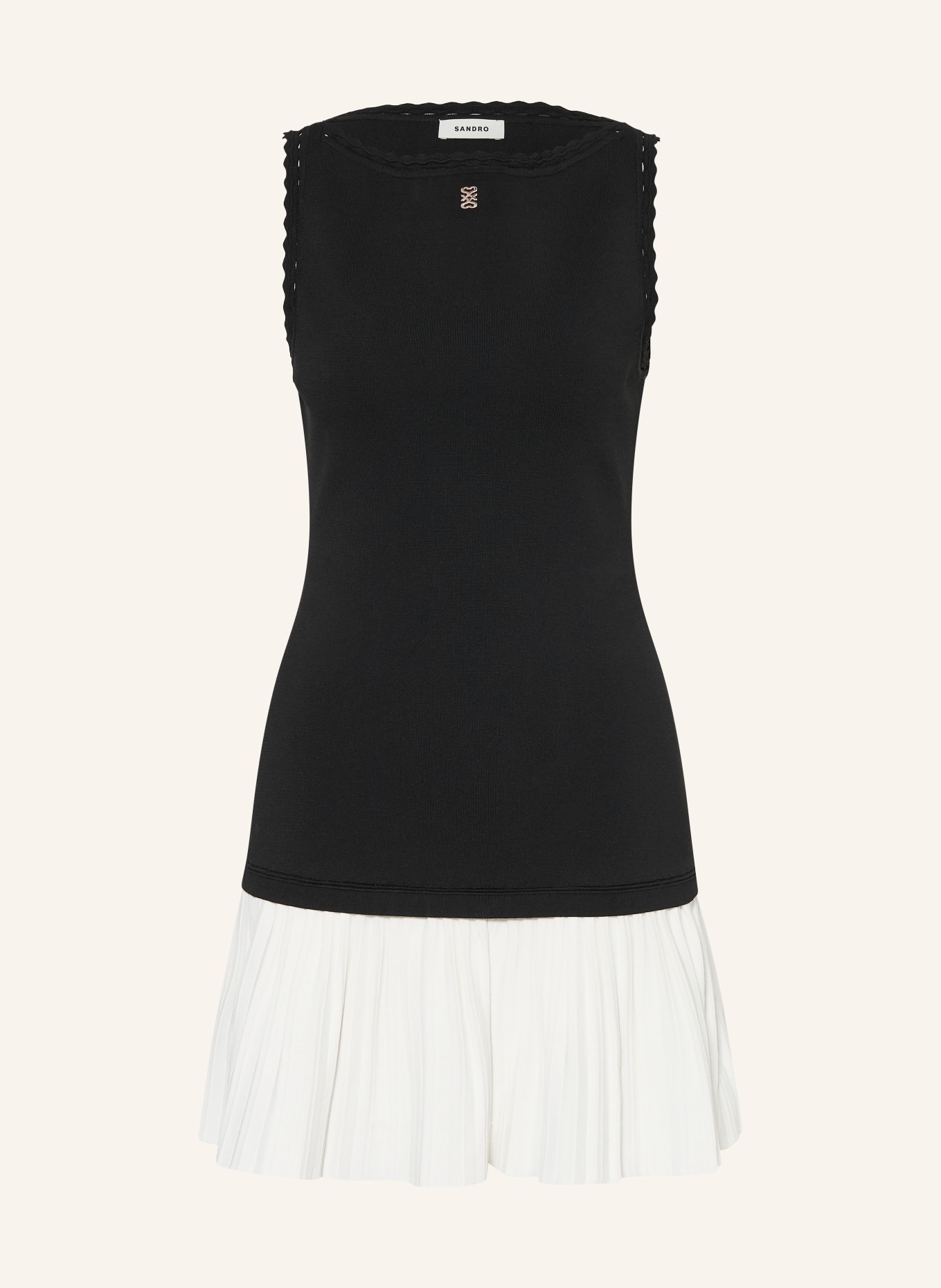 SANDRO Strickkleid im Materialmix: SCHWARZ / WEISS