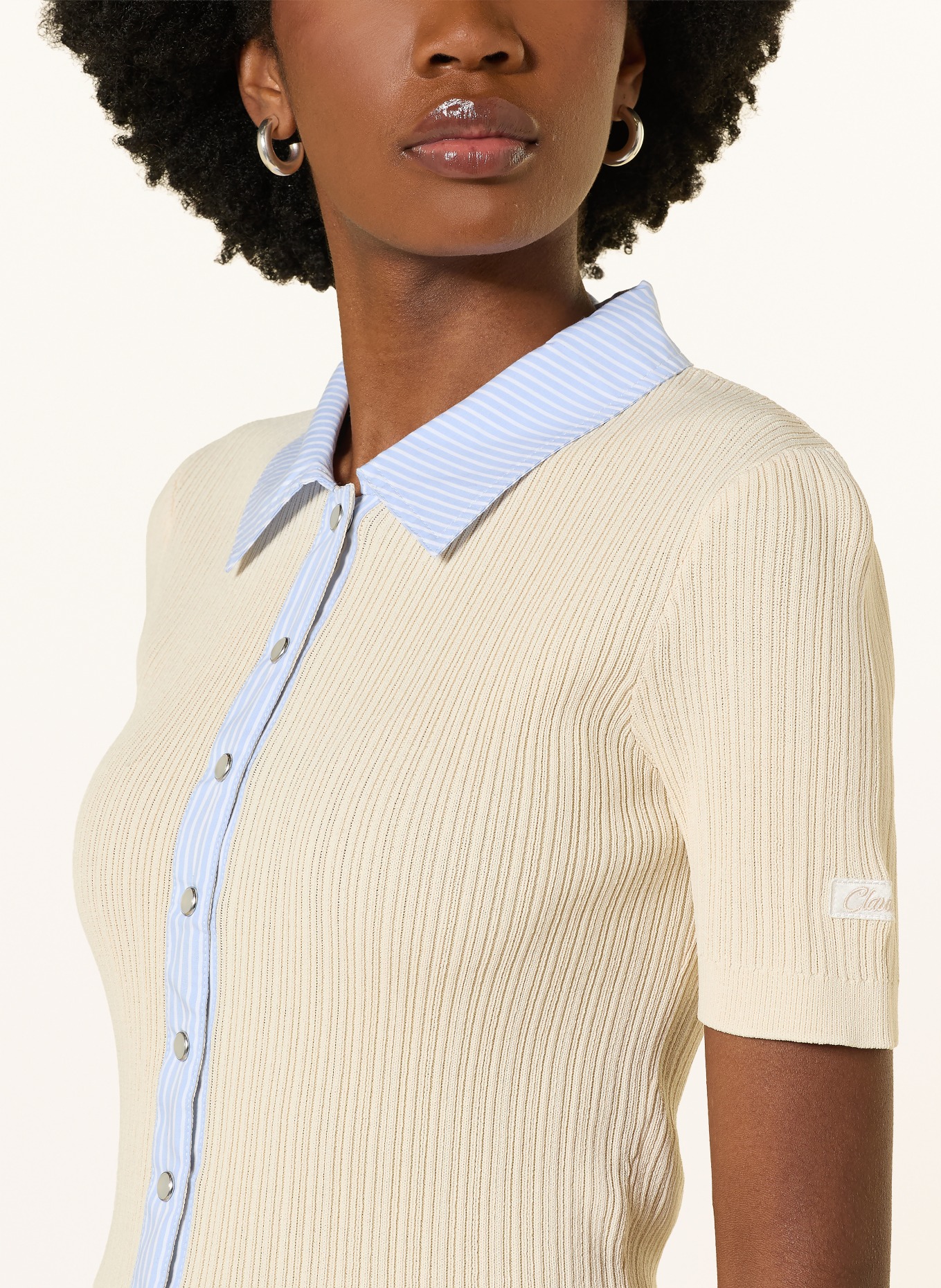 CLAUDIE PIERLOT Strickjacke im Materialmix: ECRU / HELLBLAU