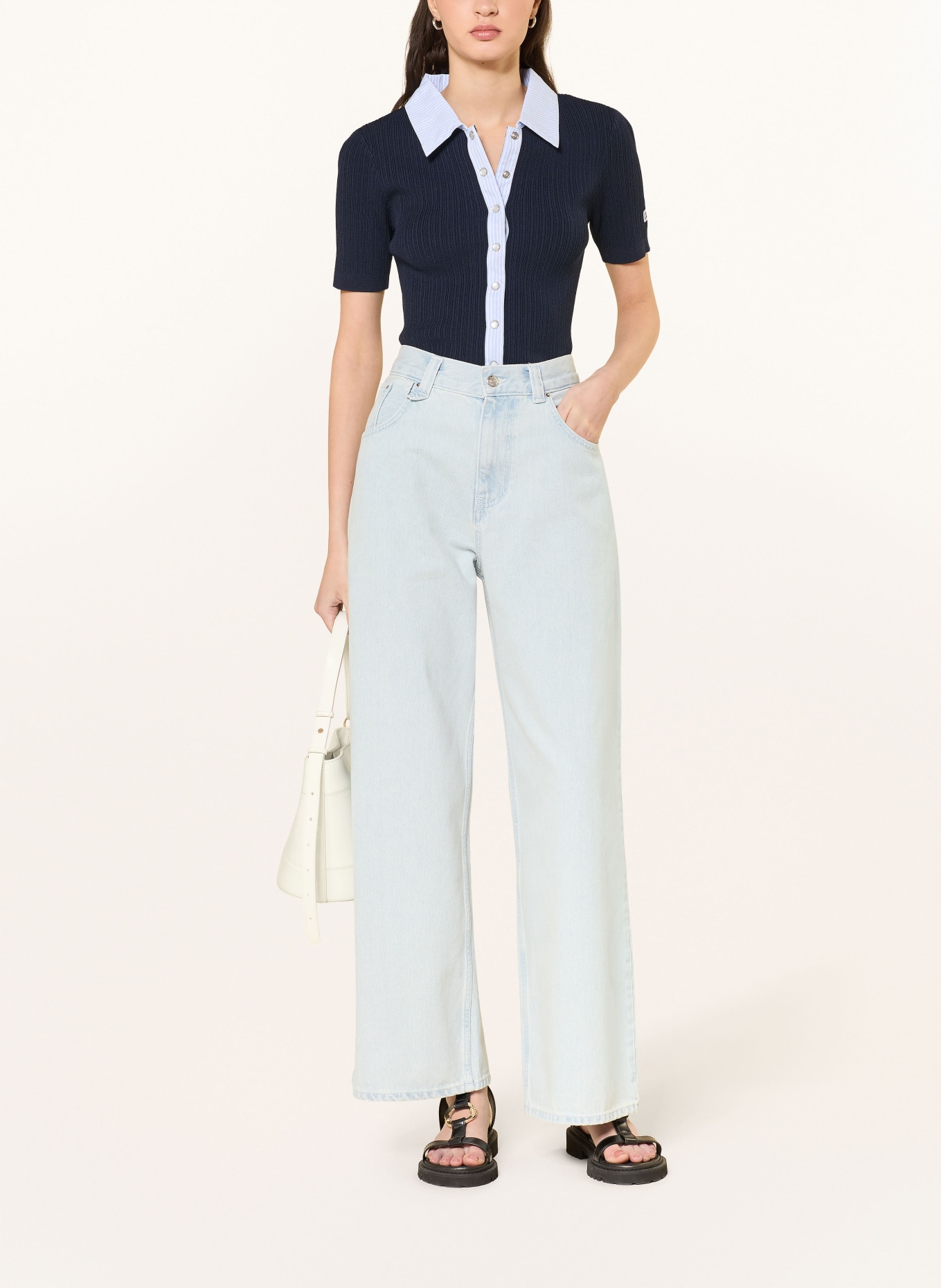 CLAUDIE PIERLOT Strickjacke im Materialmix: DUNKELBLAU / HELLBLAU