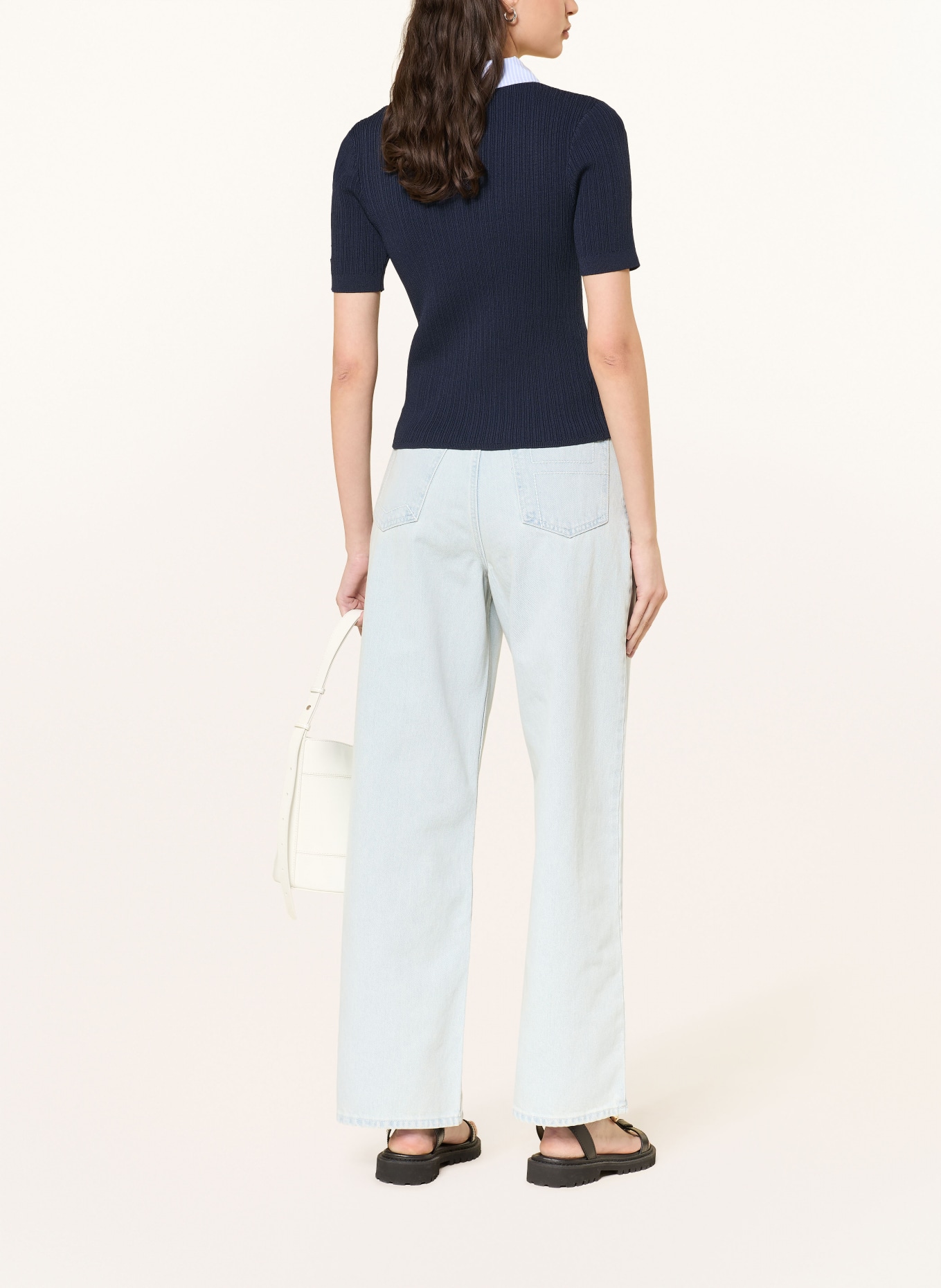 CLAUDIE PIERLOT Strickjacke im Materialmix: DUNKELBLAU / HELLBLAU