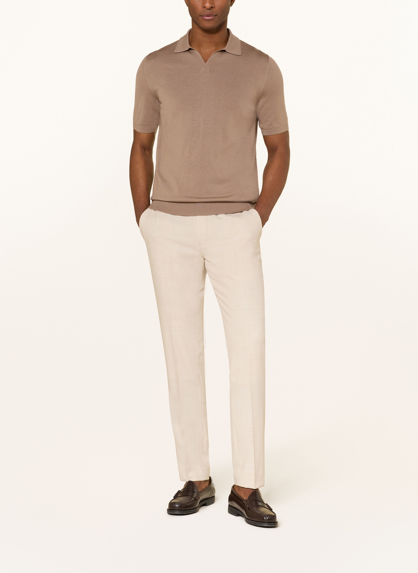 REISS Strick-Poloshirt DUCHIE aus Merinowolle: CAMEL