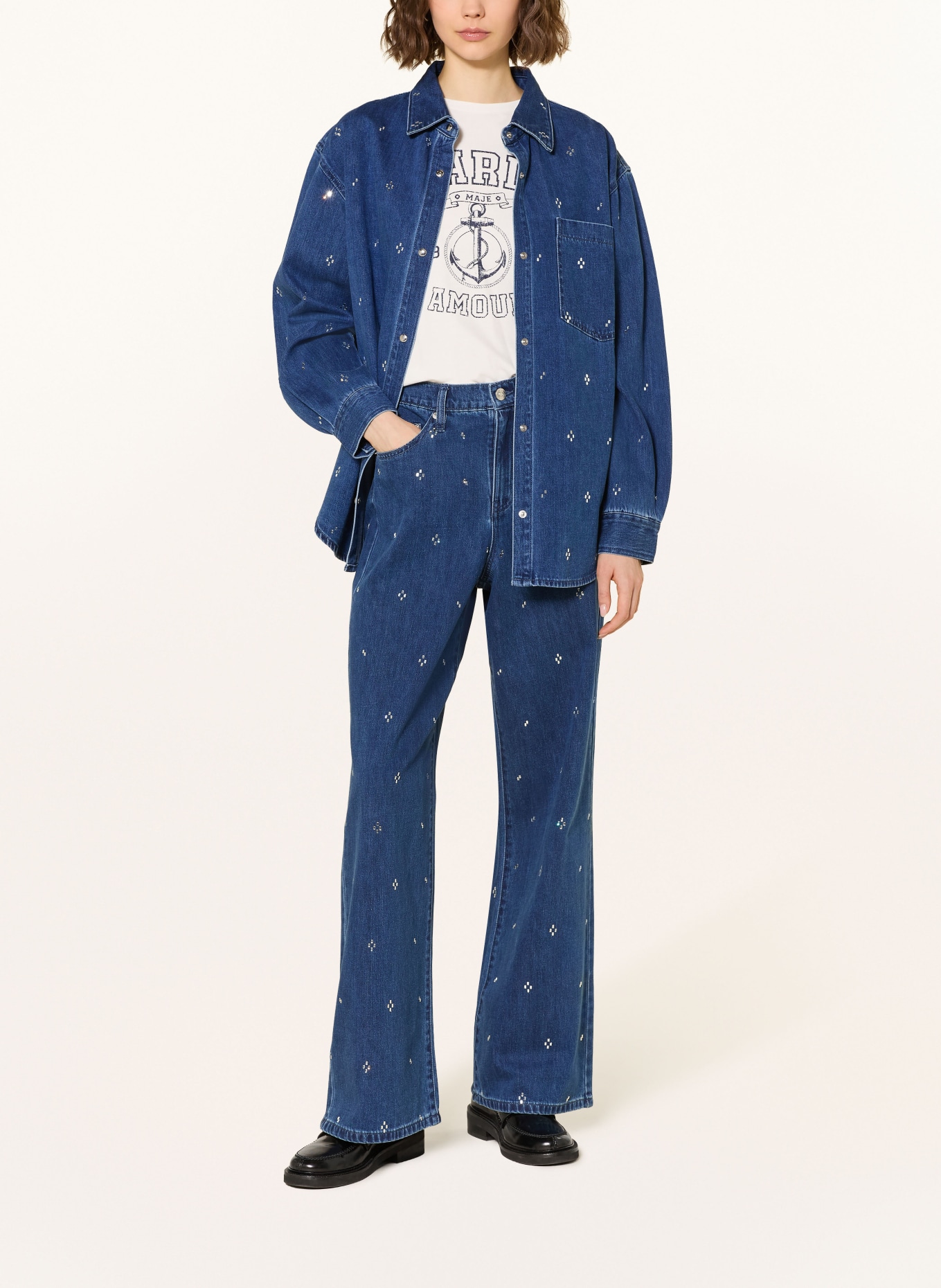 maje Straight Jeans mit Schmucksteinen: 0201 BLUE