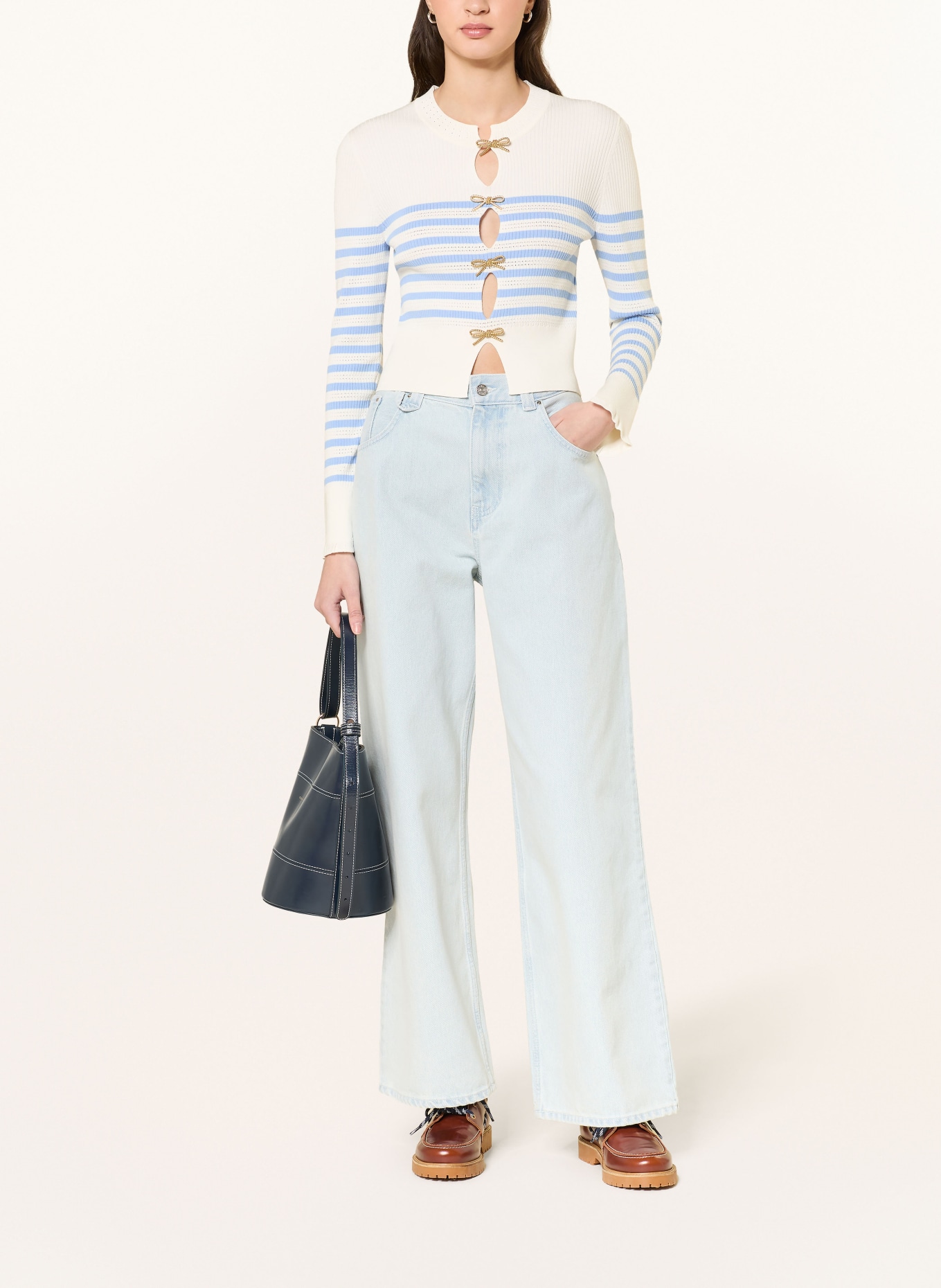 CLAUDIE PIERLOT Pullover mit Cut-outs: ECRU / HELLBLAU