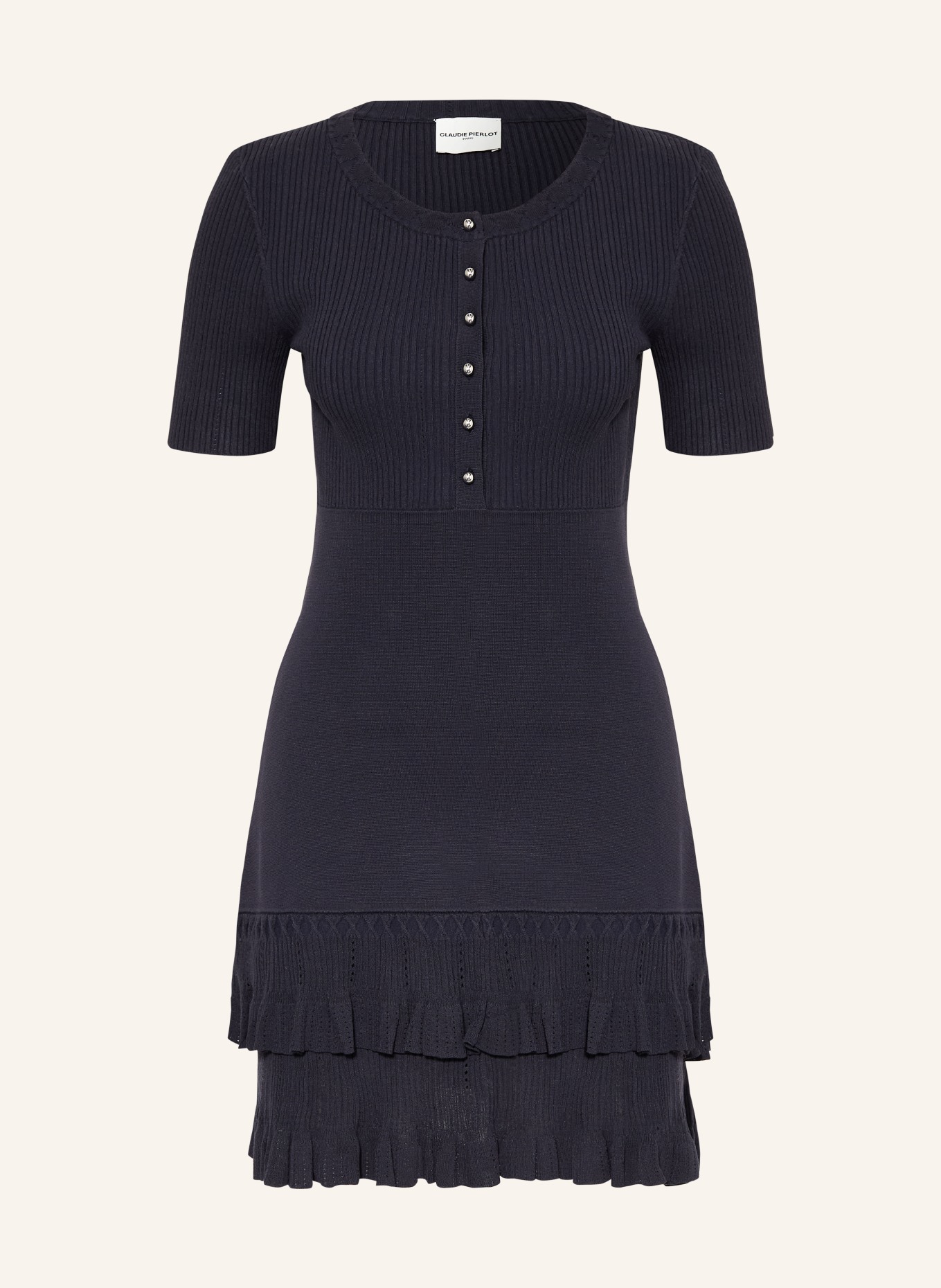 CLAUDIE PIERLOT Sukienka z dzianiny z falbanami: GRANATOWY