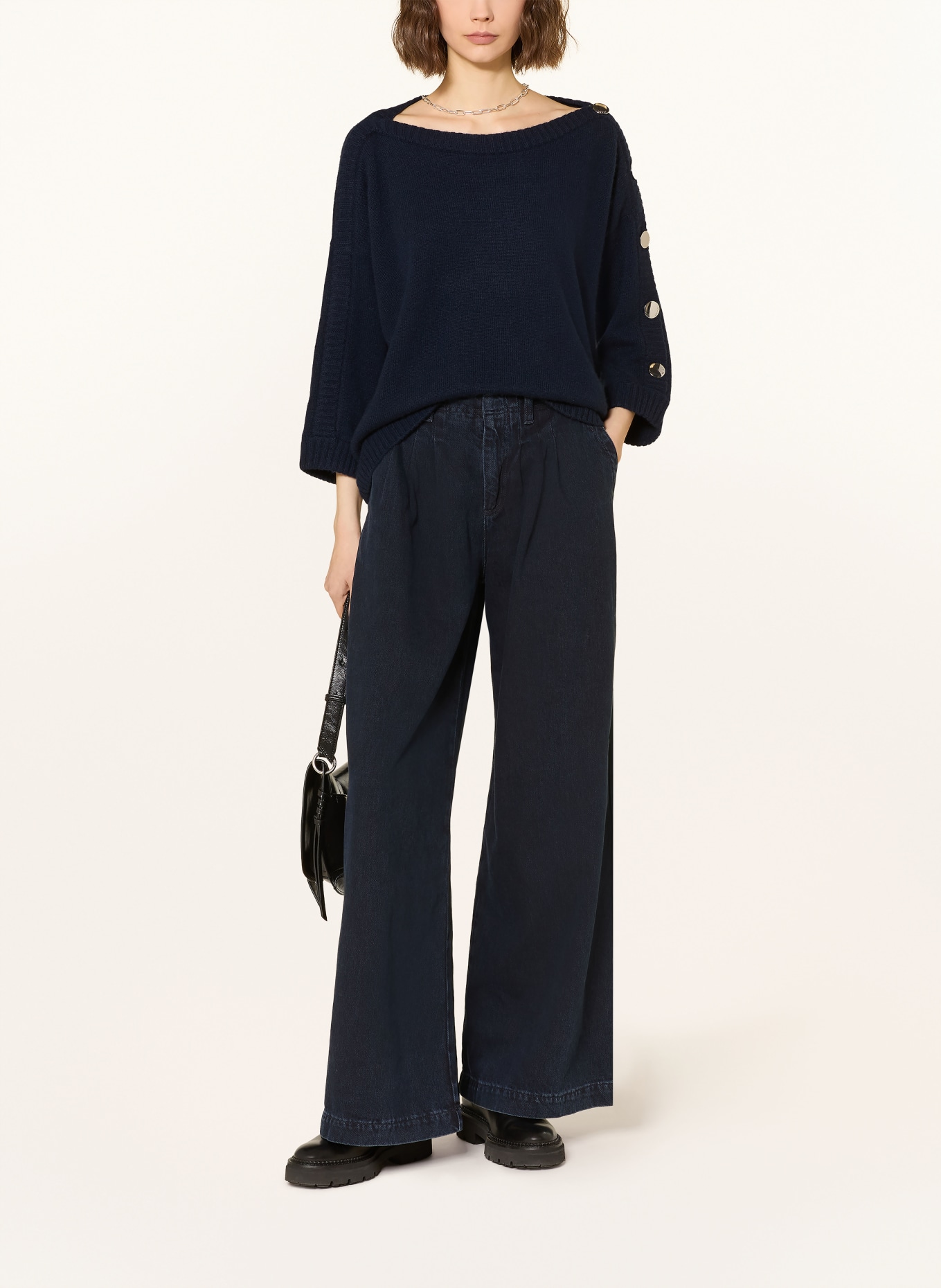 ba&sh Kašmírový svetr s 3/4 rukávy: TMAVĚ MODRÁ