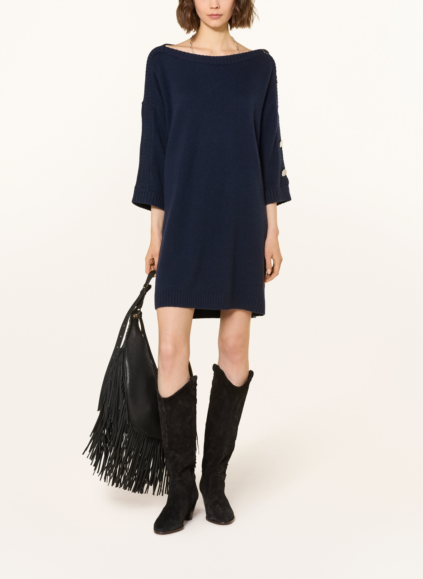 ba&sh Pletené šaty COLEEN z kašmíru: TMAVĚ MODRÁ