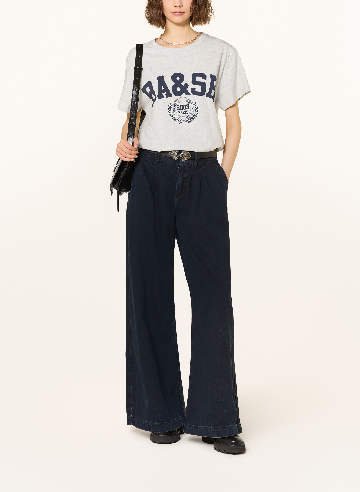 ba&sh Tričko IONI: SVĚTLE ŠEDÁ / ČERNÁ