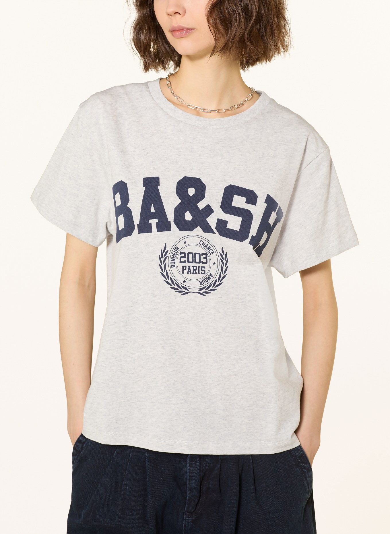 ba&sh Tričko IONI: SVĚTLE ŠEDÁ / ČERNÁ