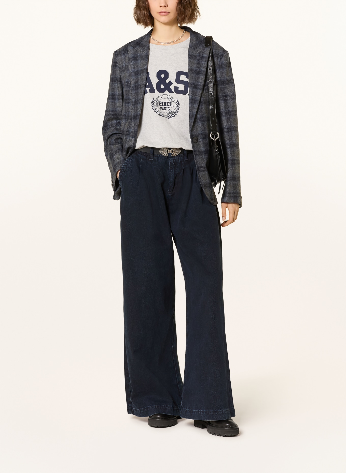 ba&sh Tričko IONI: SVĚTLE ŠEDÁ / ČERNÁ