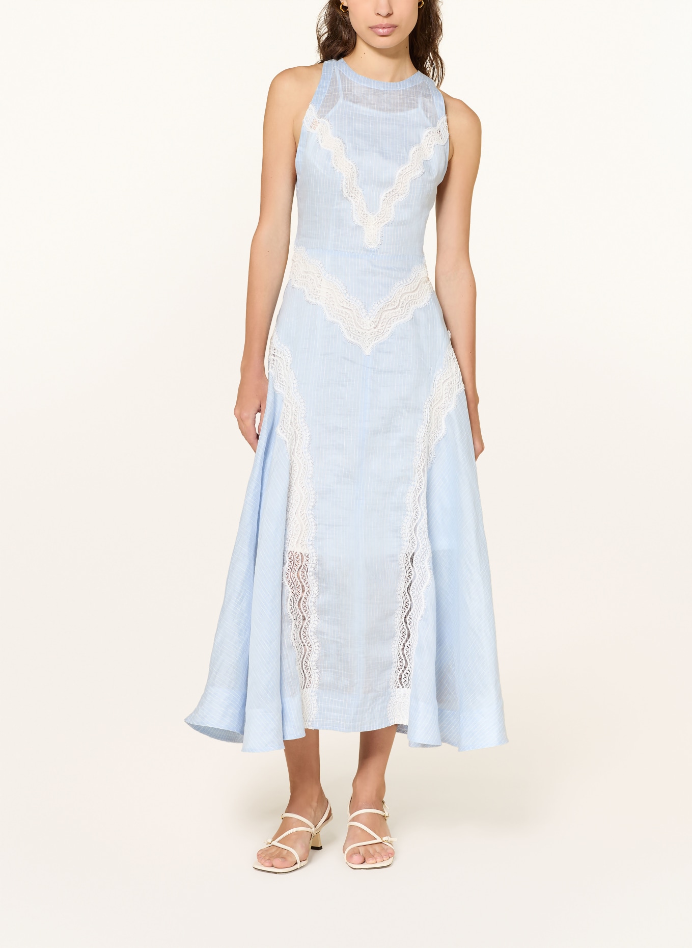 SANDRO Kleid mit Spitze: HELLBLAU / WEISS