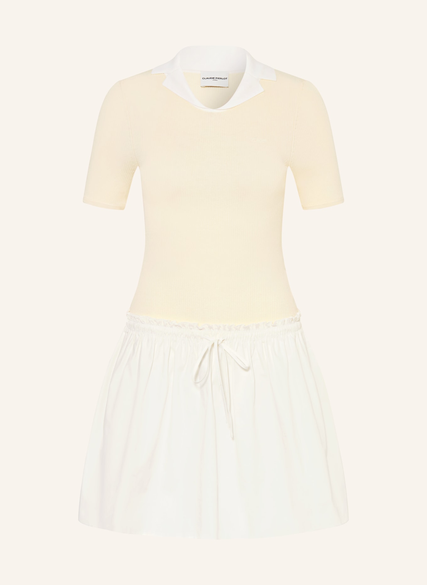 CLAUDIE PIERLOT Kleid im Materialmix und Rüschen: HELLGELB / WEISS