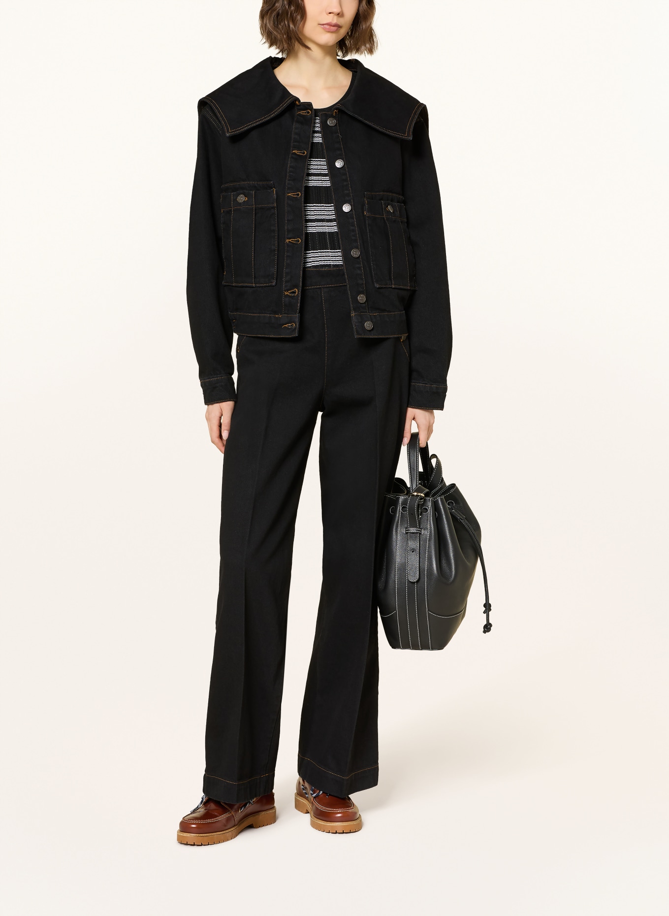 CLAUDIE PIERLOT Dzianinowy top z falbanami: CZARNY / BIAŁY