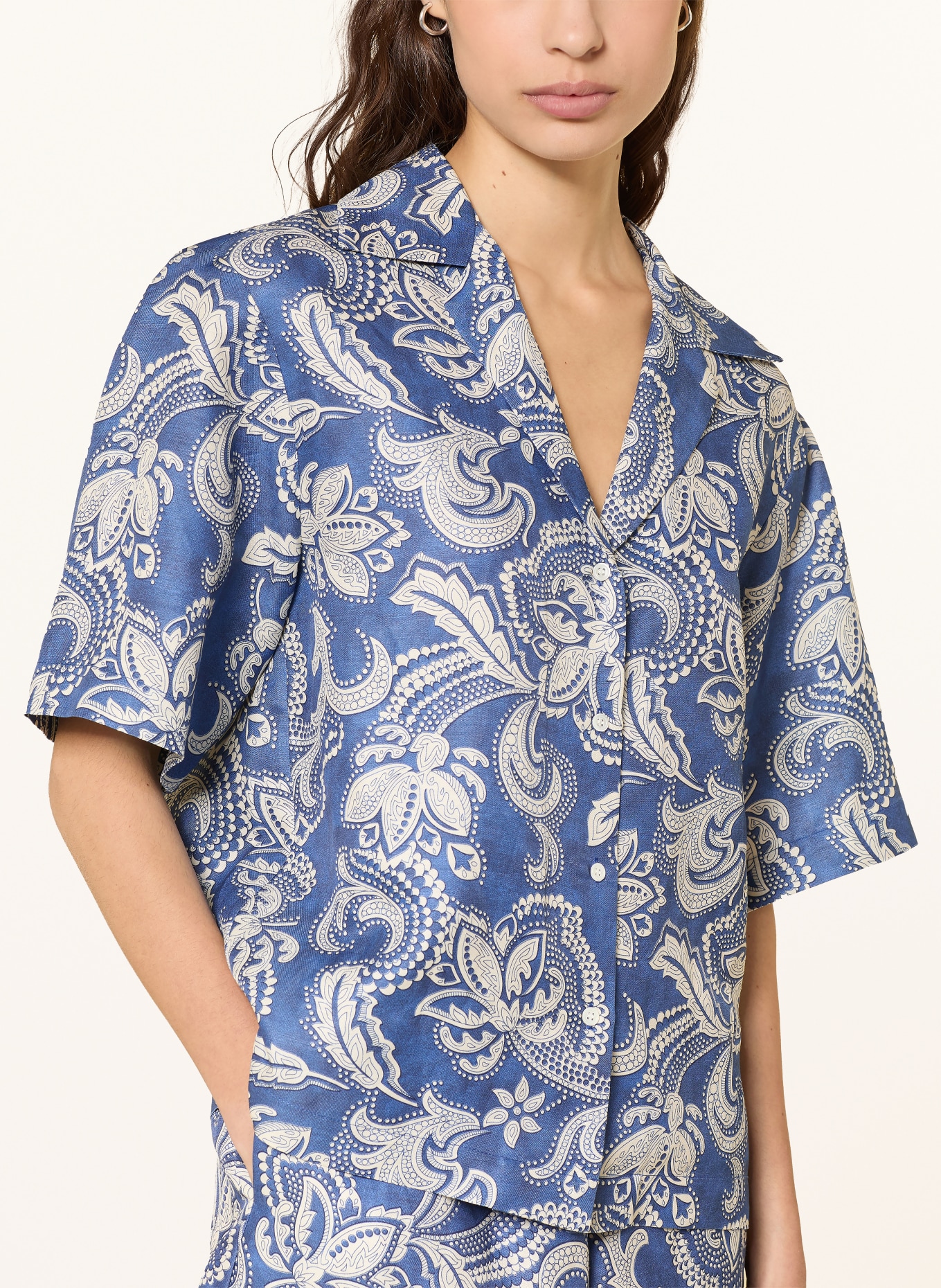 SANDRO Bluse mit Leinen und 3/4-Arm: BLAU / ECRU