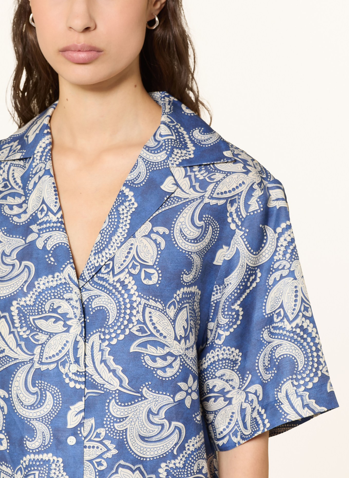 SANDRO Bluse mit Leinen und 3/4-Arm: BLAU / ECRU