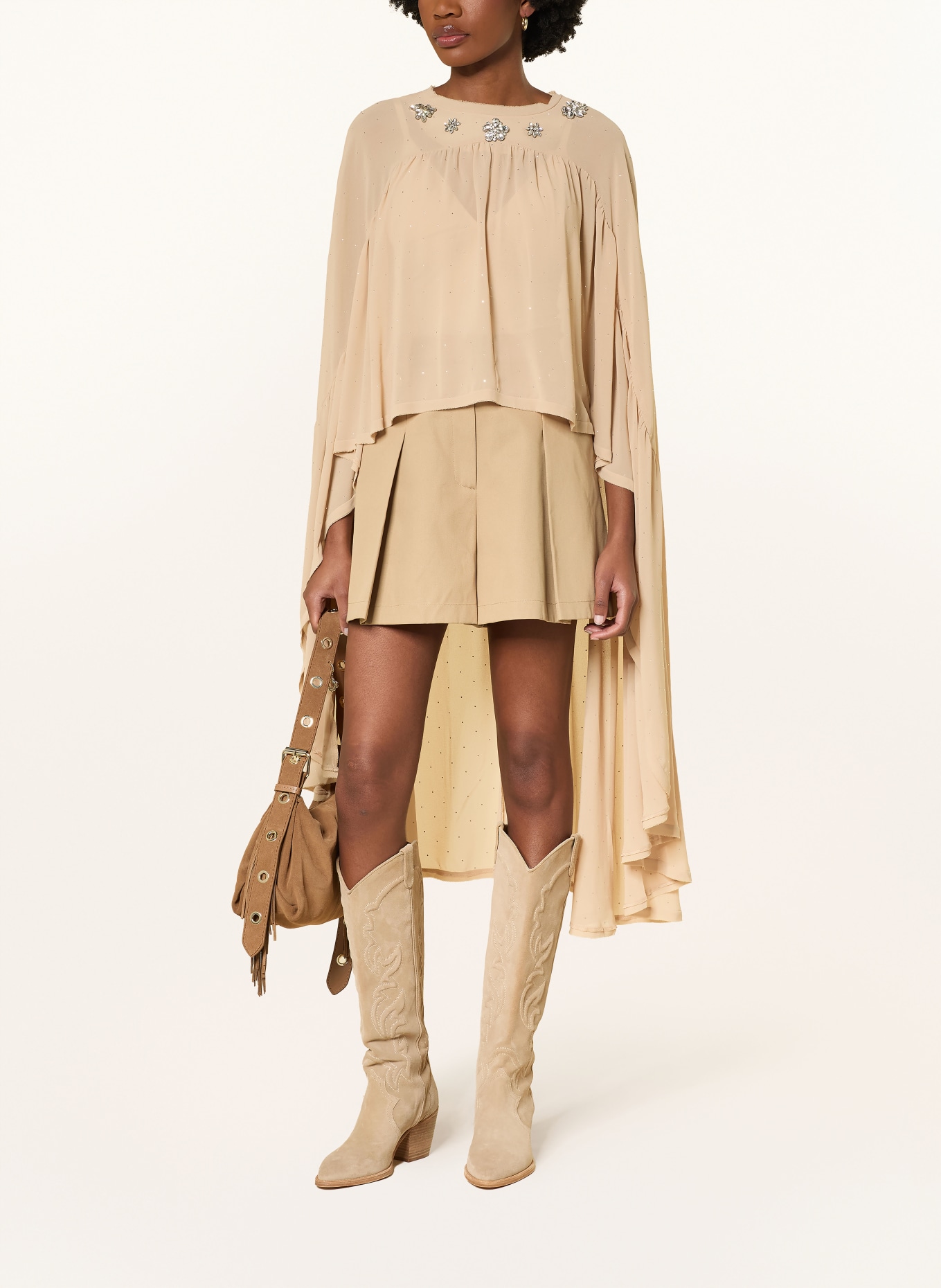 maje Stola mit Schmucksteinen: CAMEL