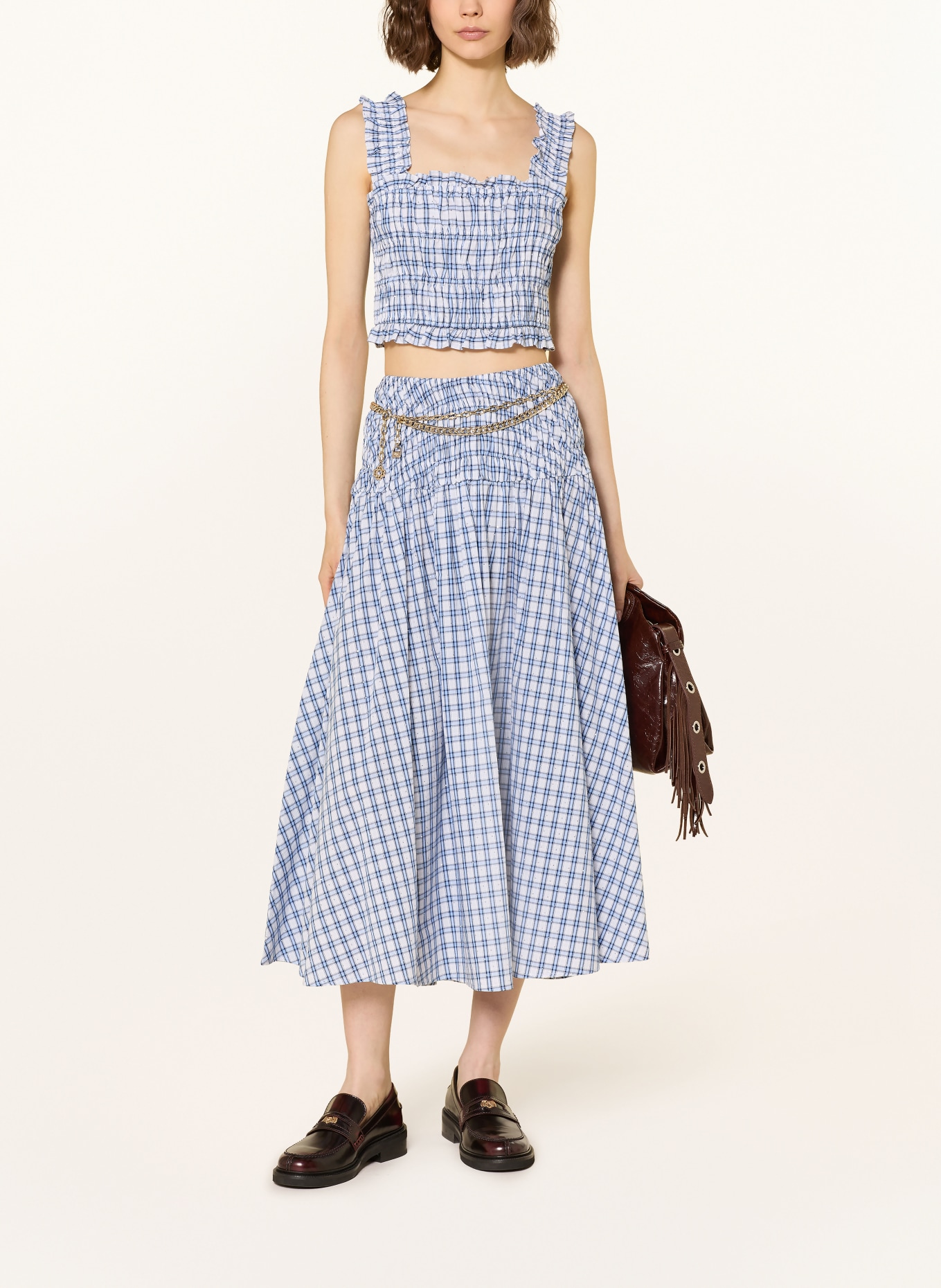 maje Krótki top z kamieniami ozdobnymi i falbanami: JASNONIEBIESKI / NIEBIESKI / BIAŁY