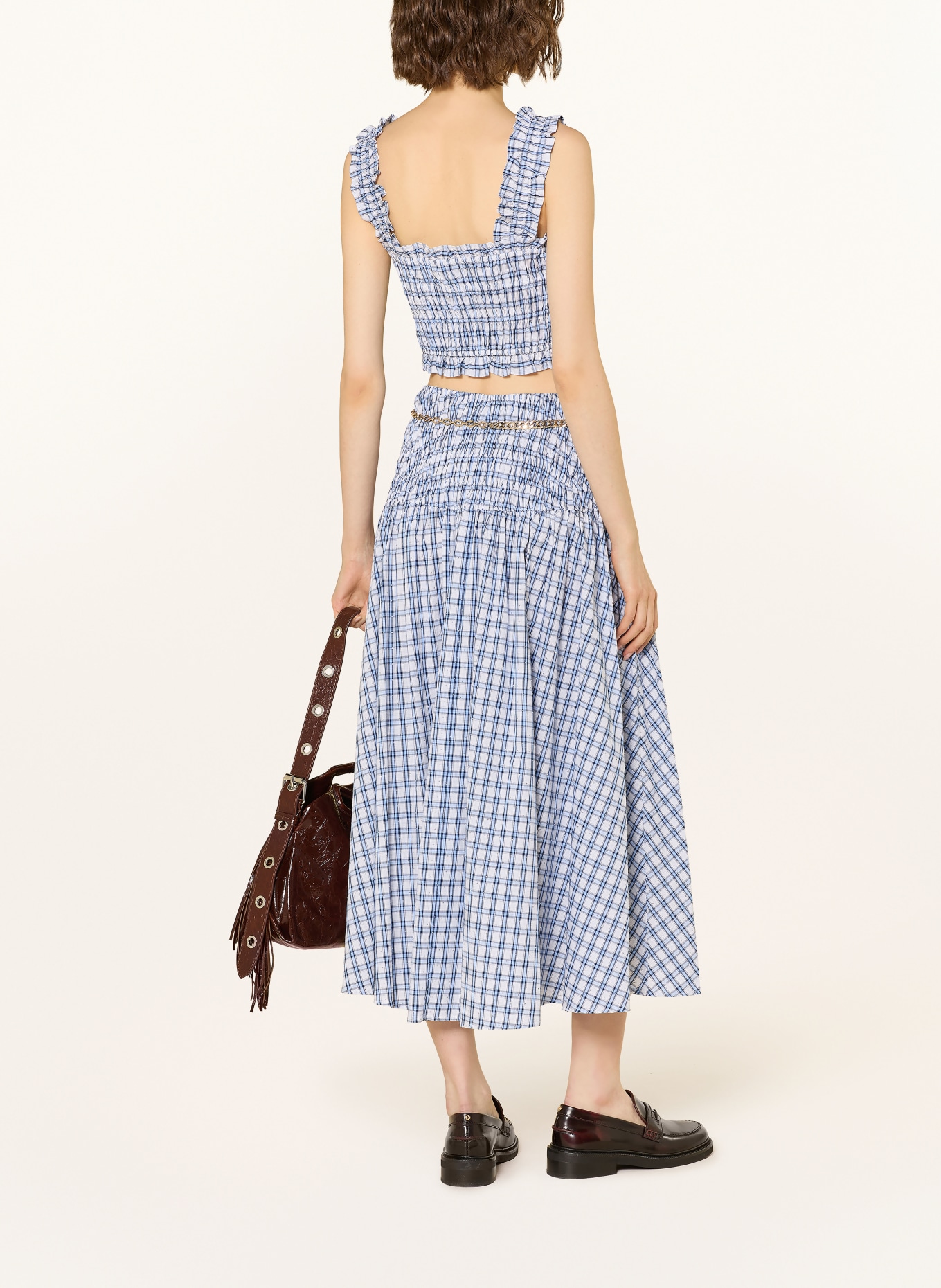 maje Krótki top z kamieniami ozdobnymi i falbanami: JASNONIEBIESKI / NIEBIESKI / BIAŁY