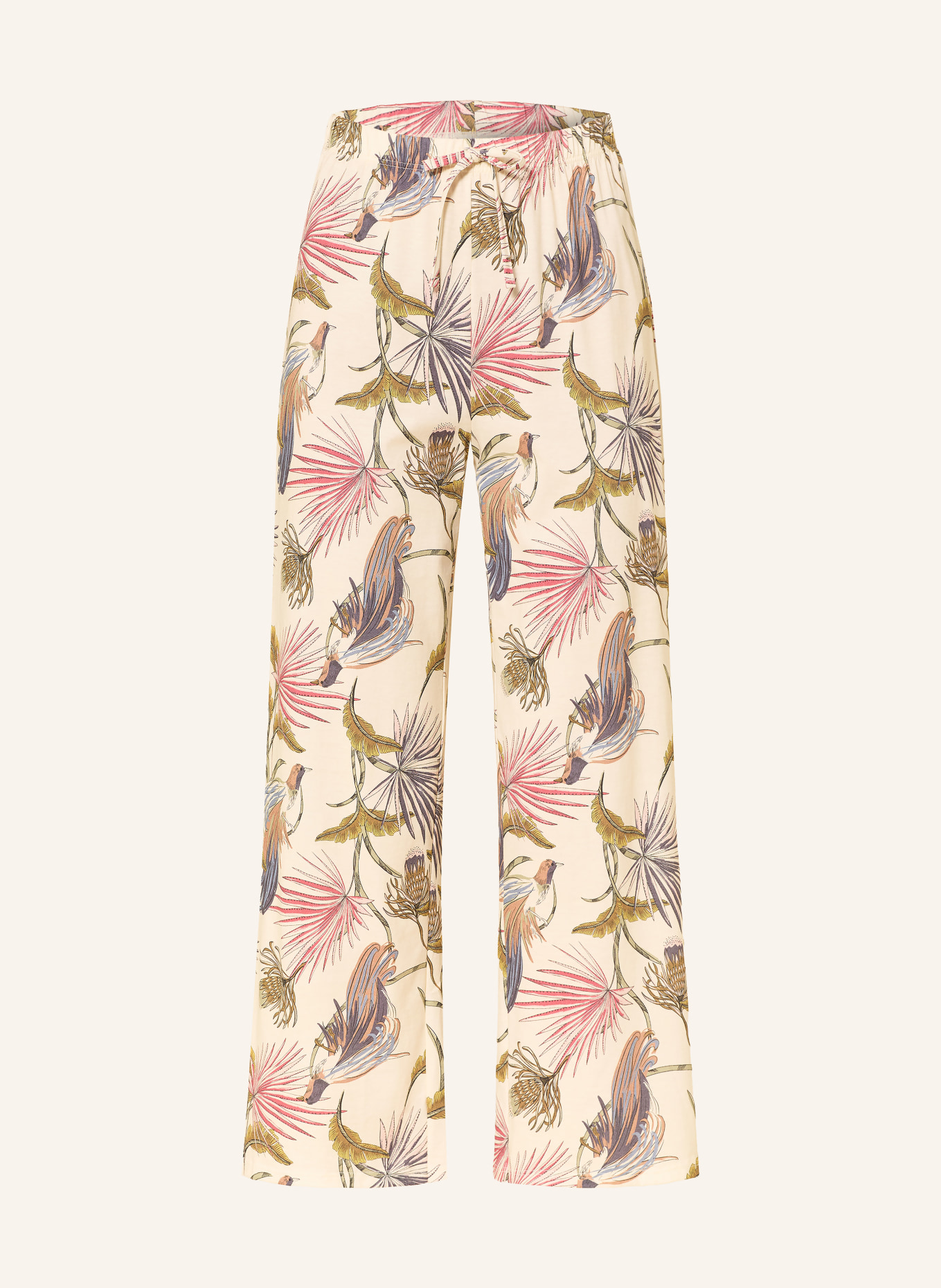 CALIDA 7/8 spací kalhoty: KRÉMOVÁ / TMAVĚ ČERVENÁ / TMAVĚ ZELENÁ