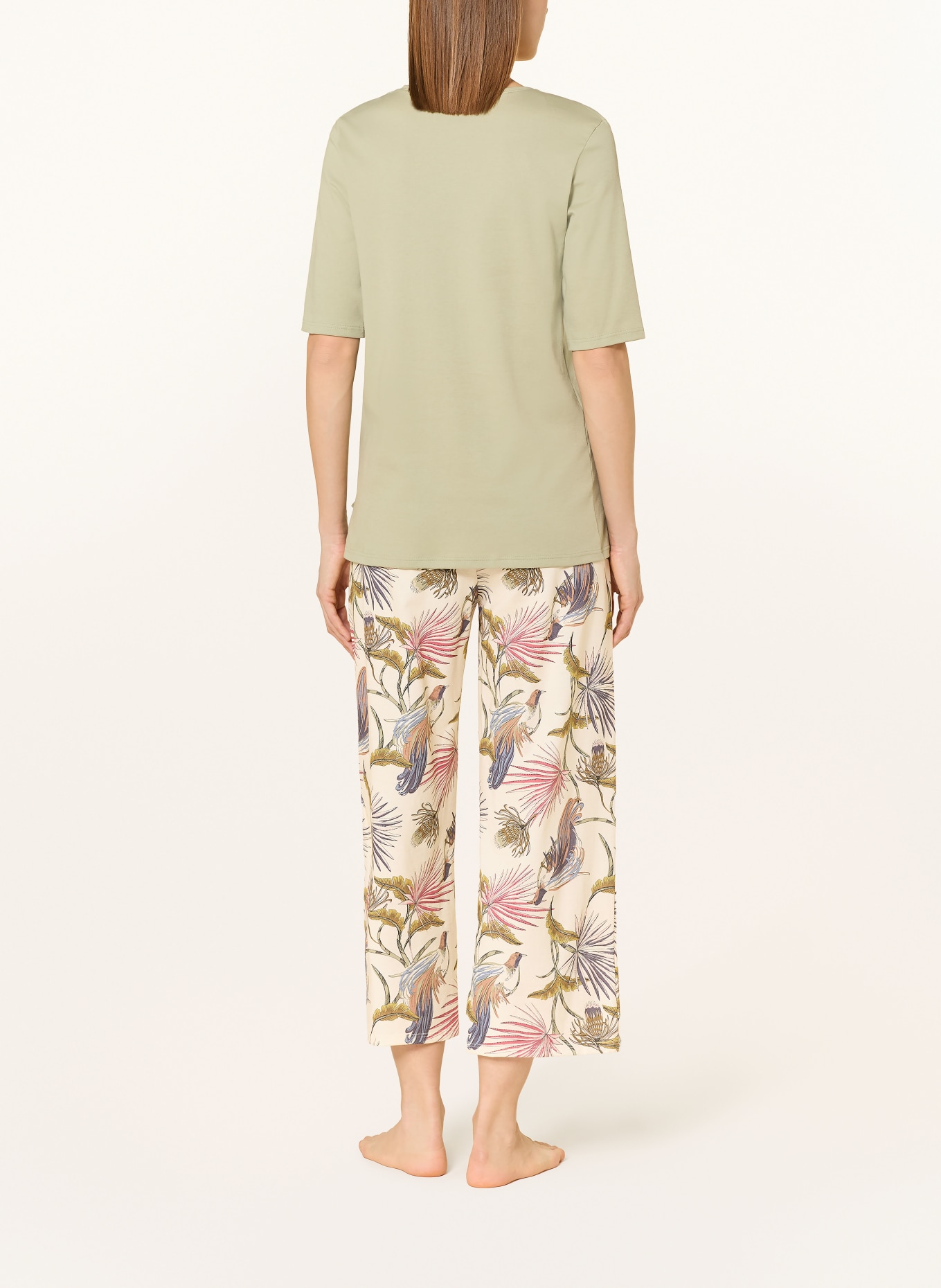 CALIDA 7/8 spací kalhoty: KRÉMOVÁ / TMAVĚ ČERVENÁ / TMAVĚ ZELENÁ