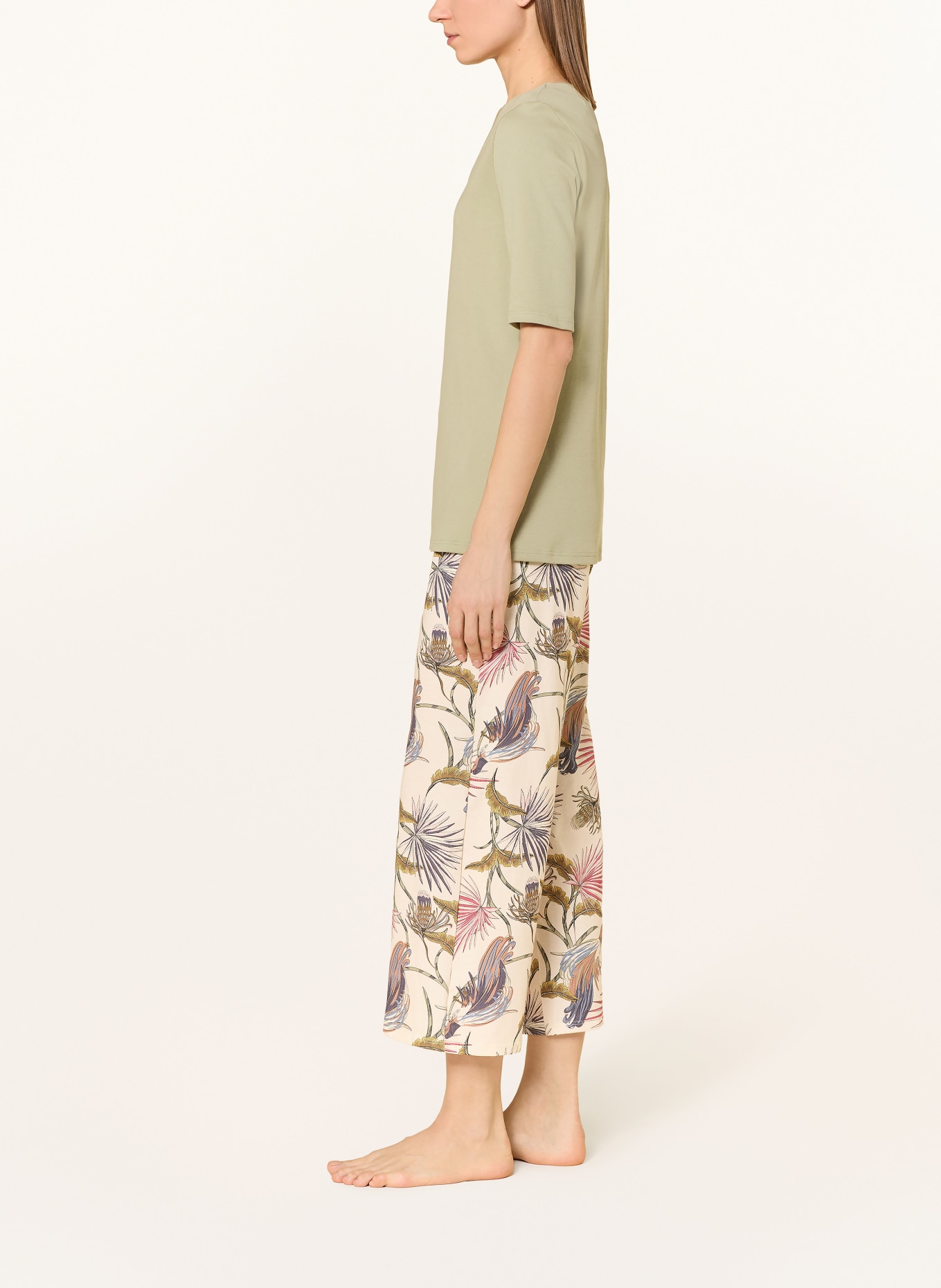 CALIDA 7/8 spací kalhoty: KRÉMOVÁ / TMAVĚ ČERVENÁ / TMAVĚ ZELENÁ