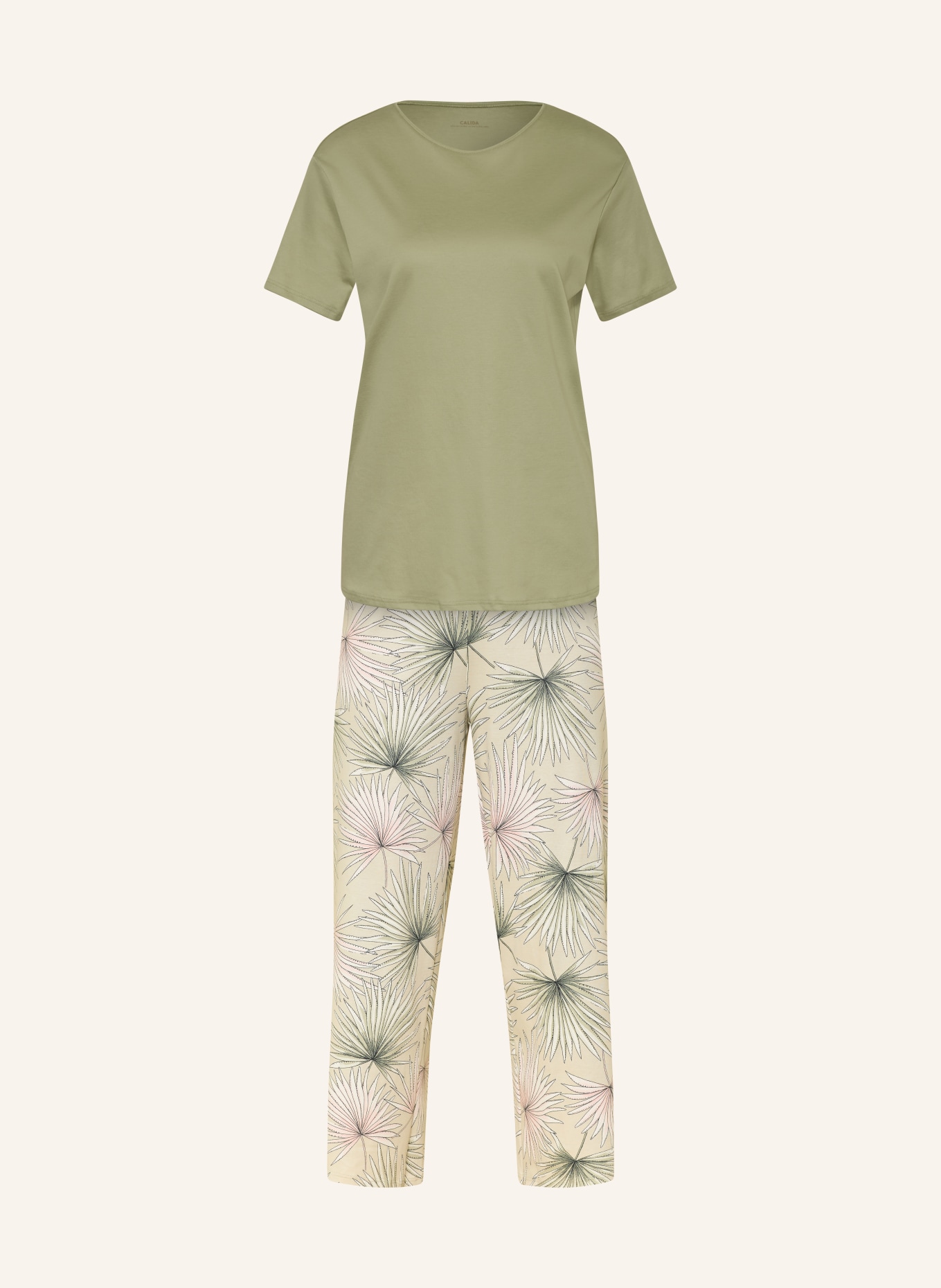 CALIDA Piżama 7/8 LEAF DREAMS: JASNOZIELONY / RÓŻOWY / ECRU