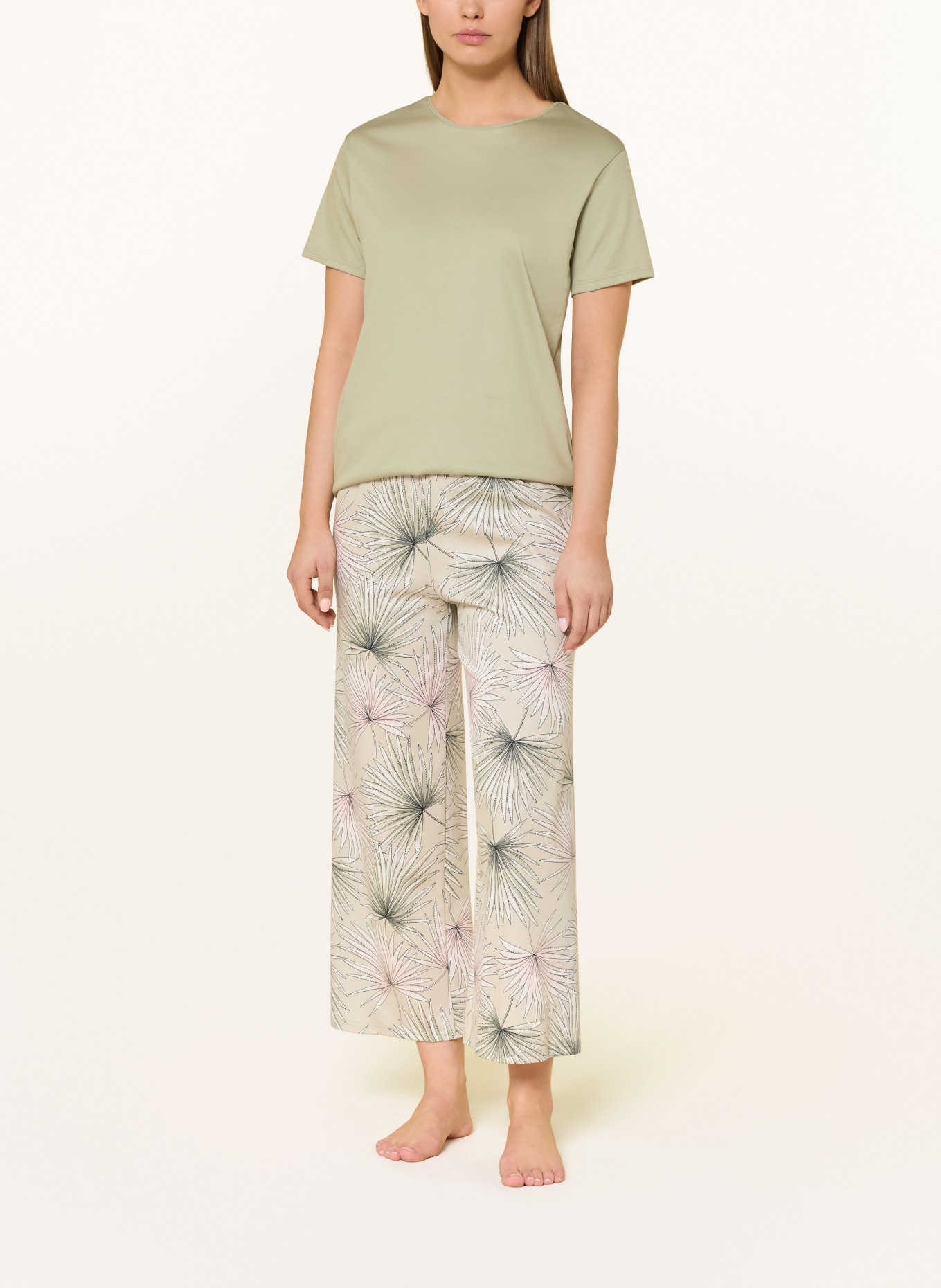 CALIDA Piżama 7/8 LEAF DREAMS: JASNOZIELONY / RÓŻOWY / ECRU