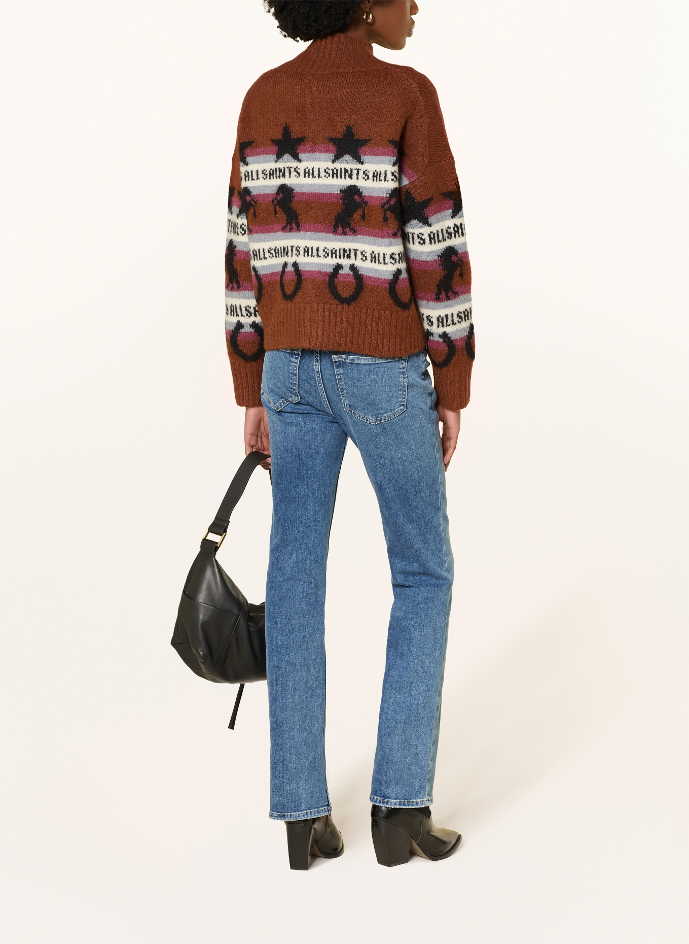 ALLSAINTS Strickjacke EPONA mit Alpaka: BRAUN / PINK / SCHWARZ