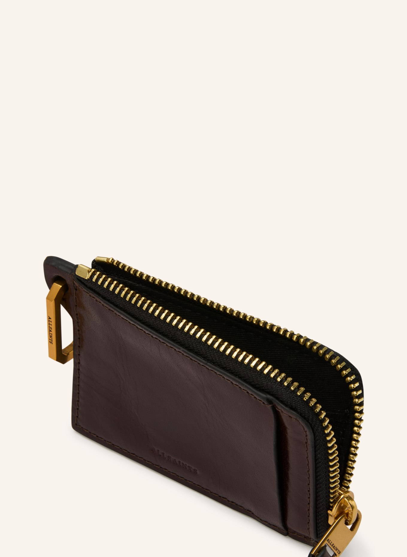 ALLSAINTS peněženka na mince: TMAVĚ HNĚDÁ / ZLATÁ