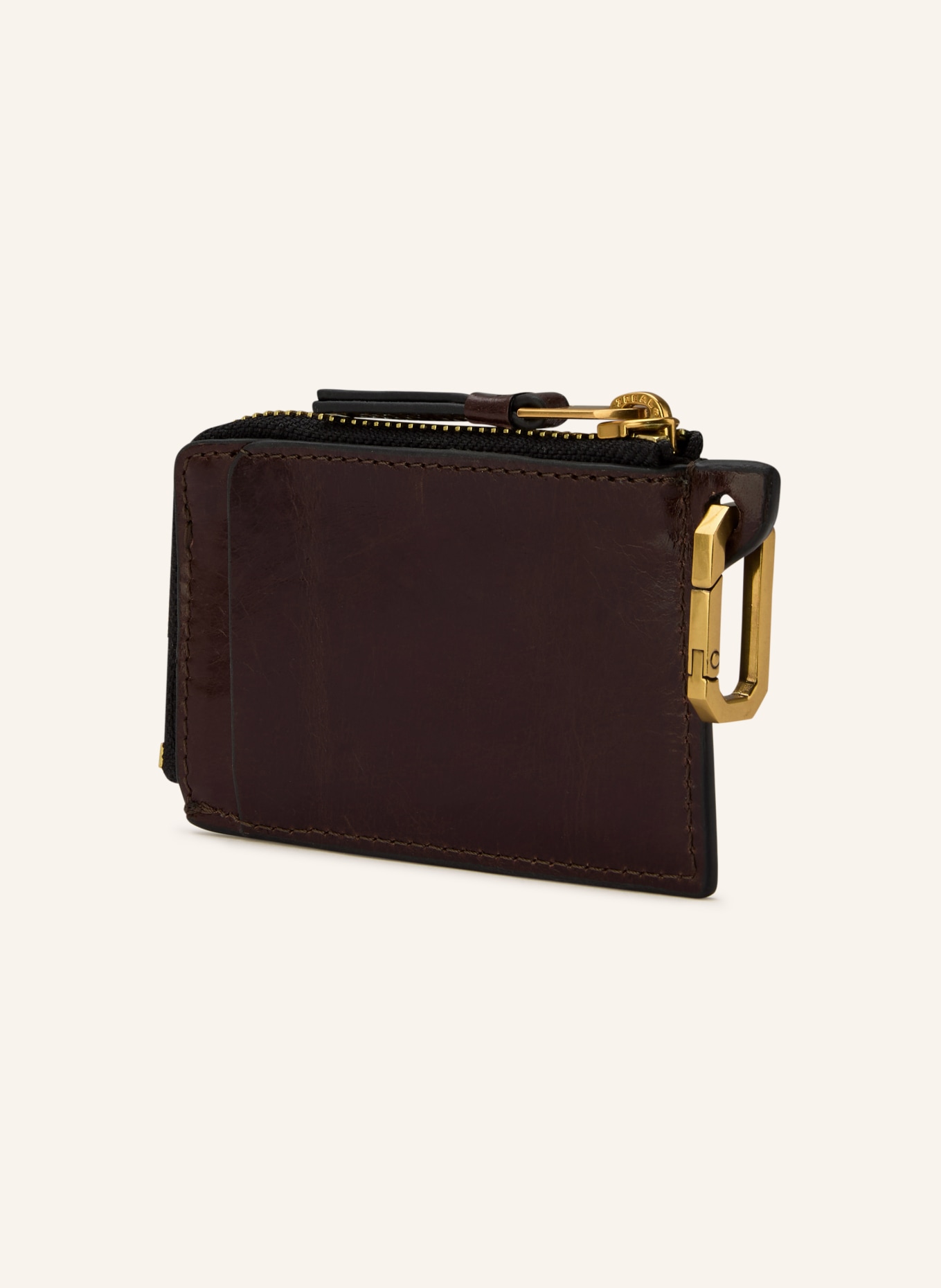 ALLSAINTS peněženka na mince: TMAVĚ HNĚDÁ / ZLATÁ