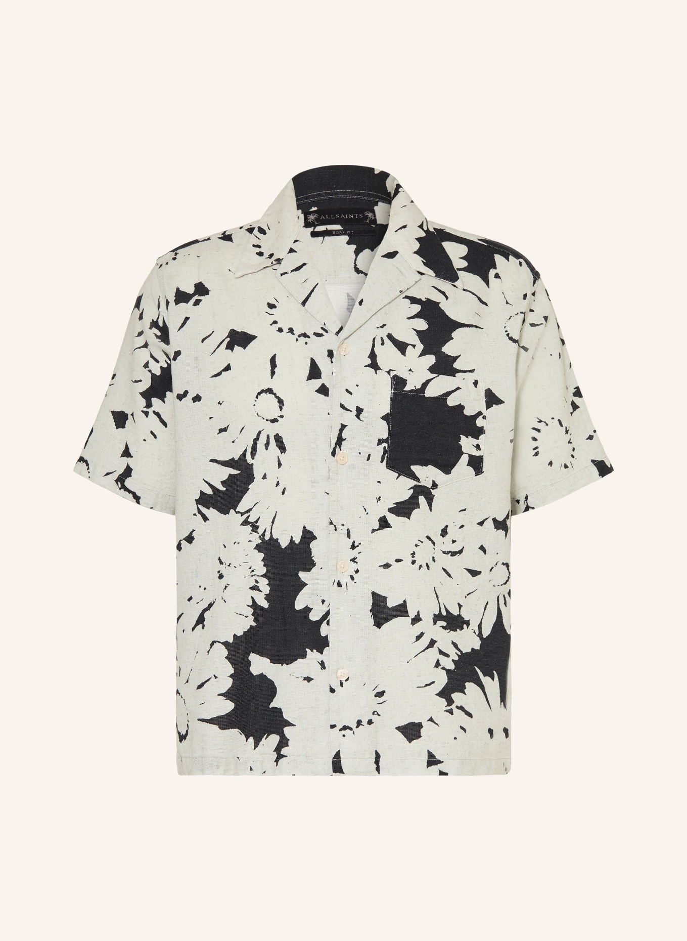 ALLSAINTS Resorthemd GIRONA Comfort Fit: HELLGRAU / SCHWARZ