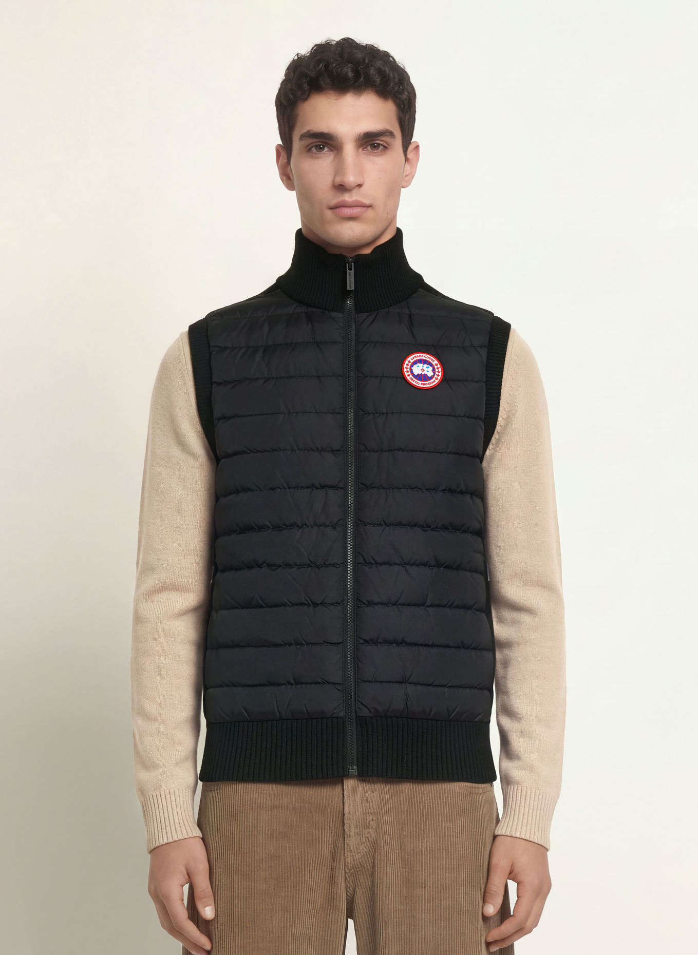 CANADA GOOSE Down vest HYBRIDGE in mixed materials: BLACK