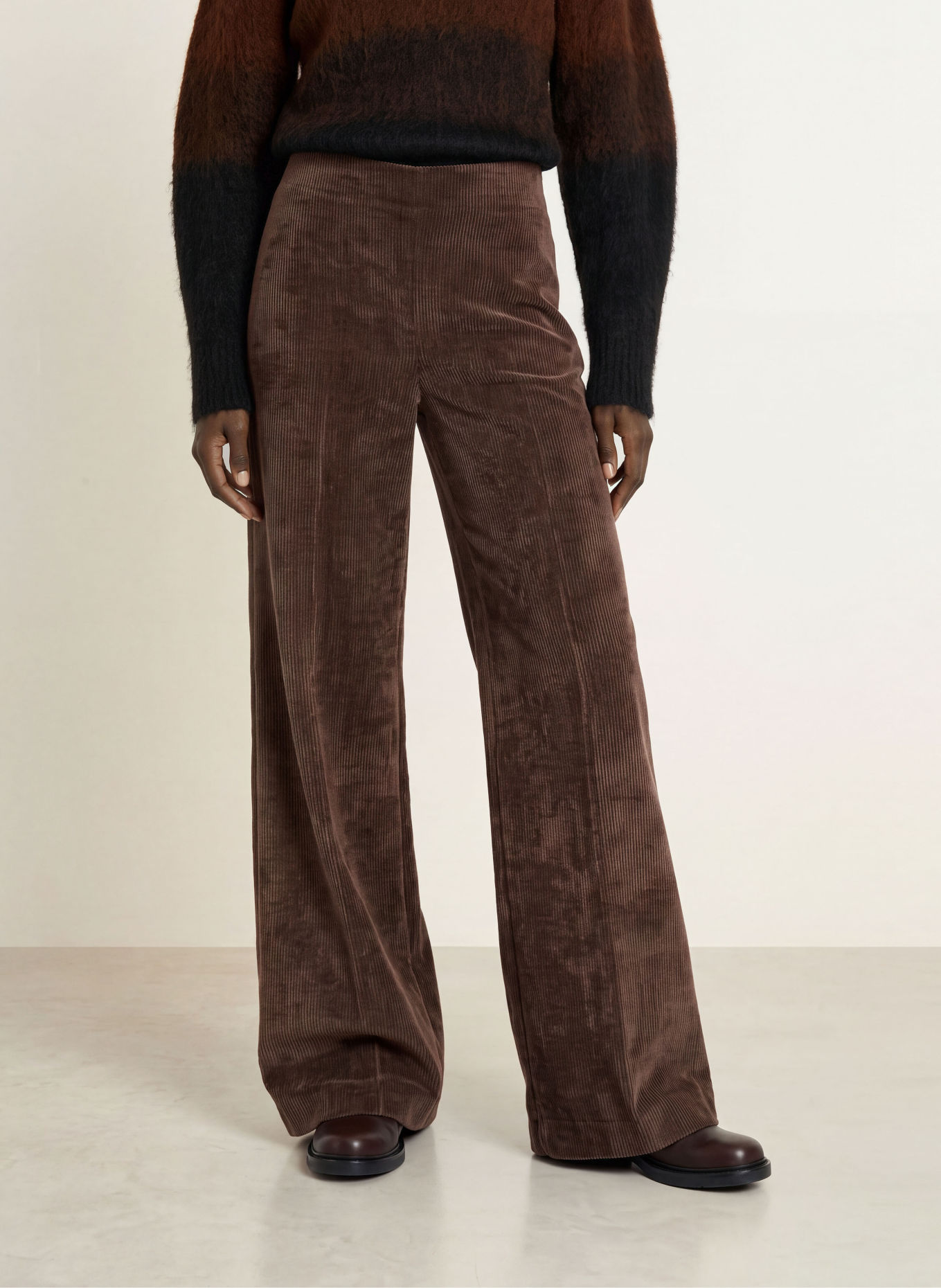 DRYKORN Wide leg trousers BEFORE made of corduroy: DARK BROWN