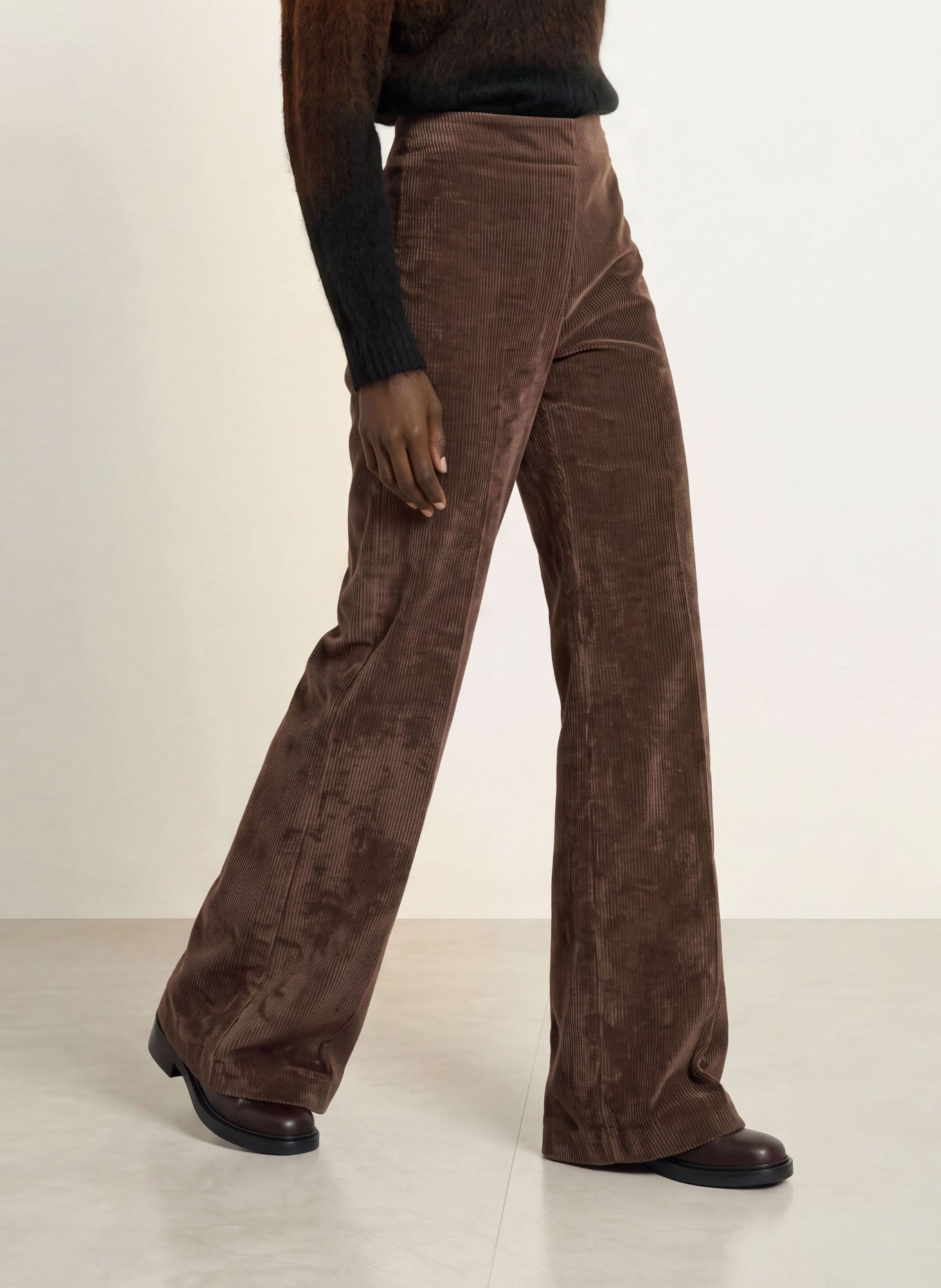 DRYKORN Wide leg trousers BEFORE made of corduroy: DARK BROWN