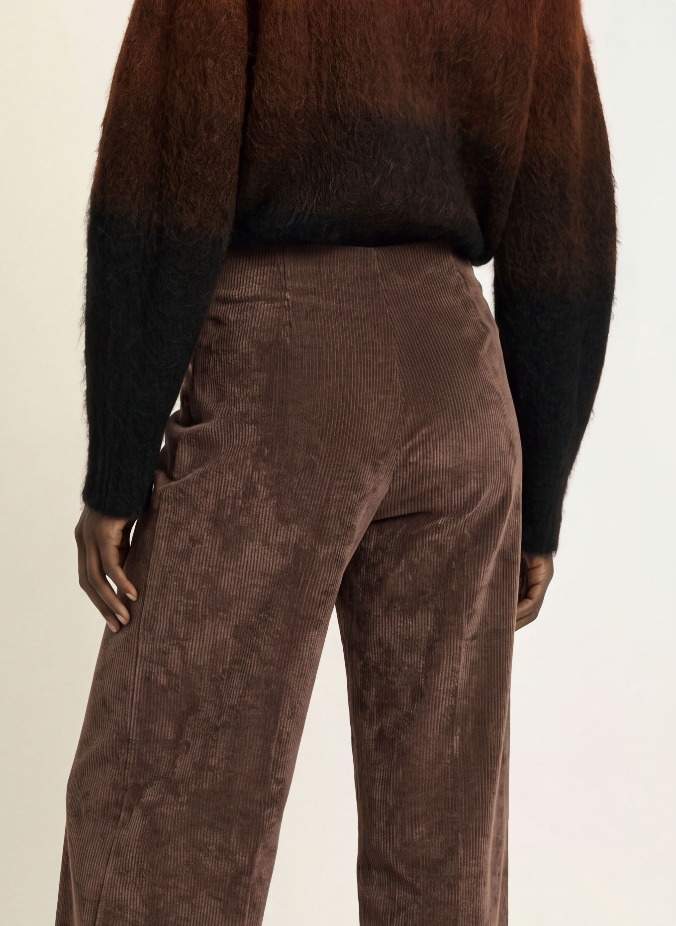 DRYKORN Wide leg trousers BEFORE made of corduroy: DARK BROWN