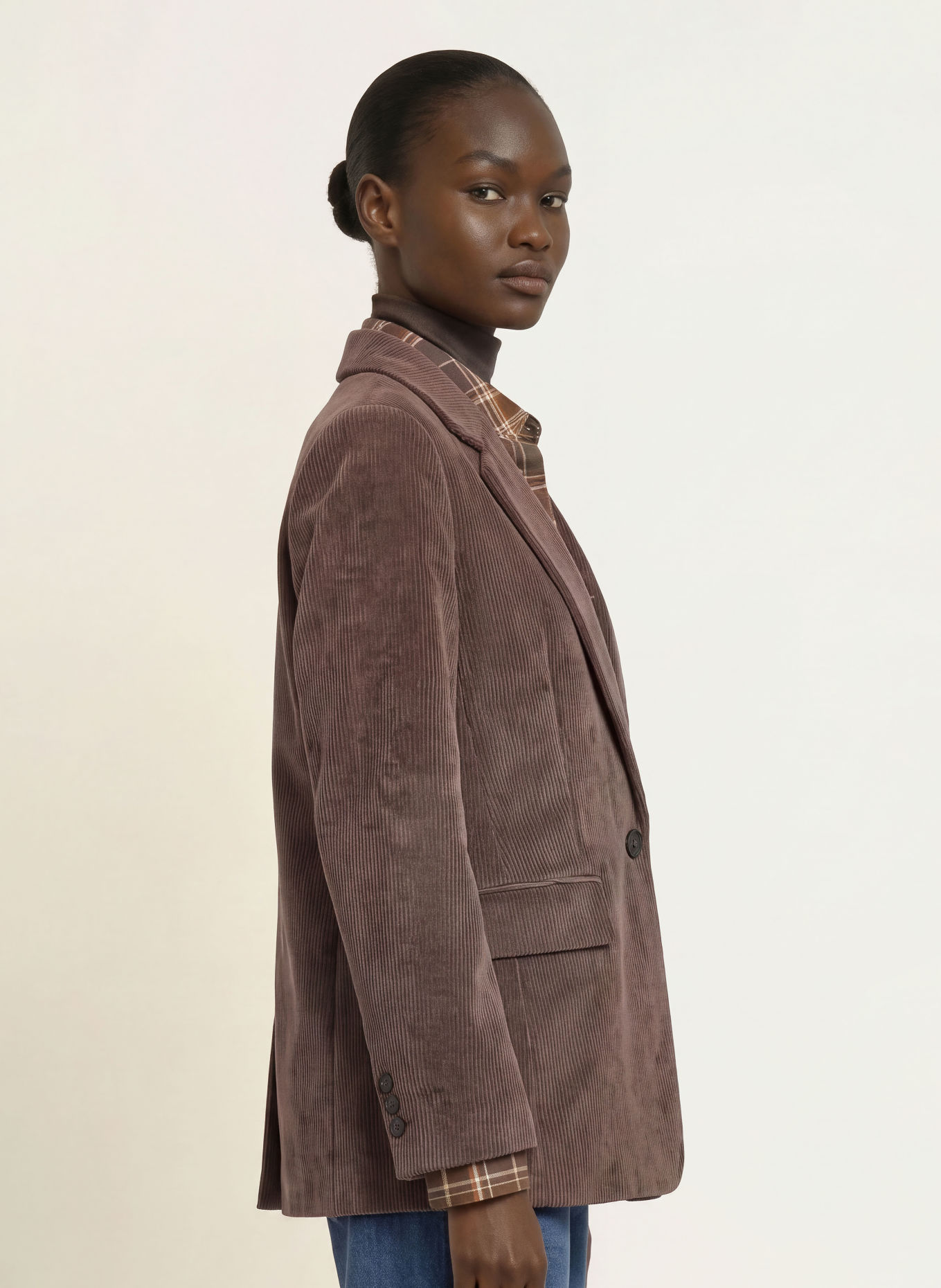 DRYKORN Long blazer GLENDALE in corduroy: DARK BROWN