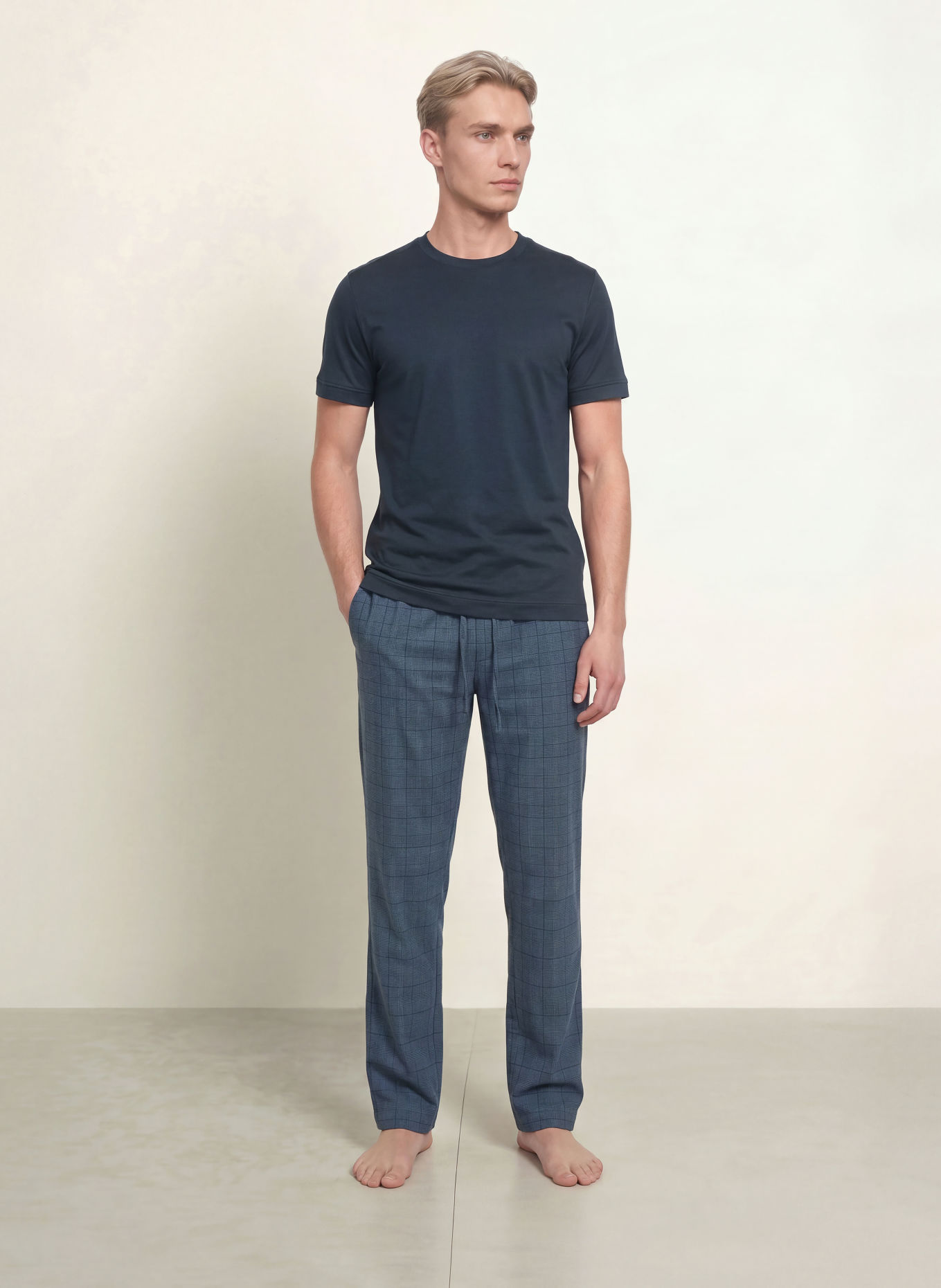zimmerli Schlafhose COZY FLANNELL aus Flanell: HELLBLAU / DUNKELGRAU