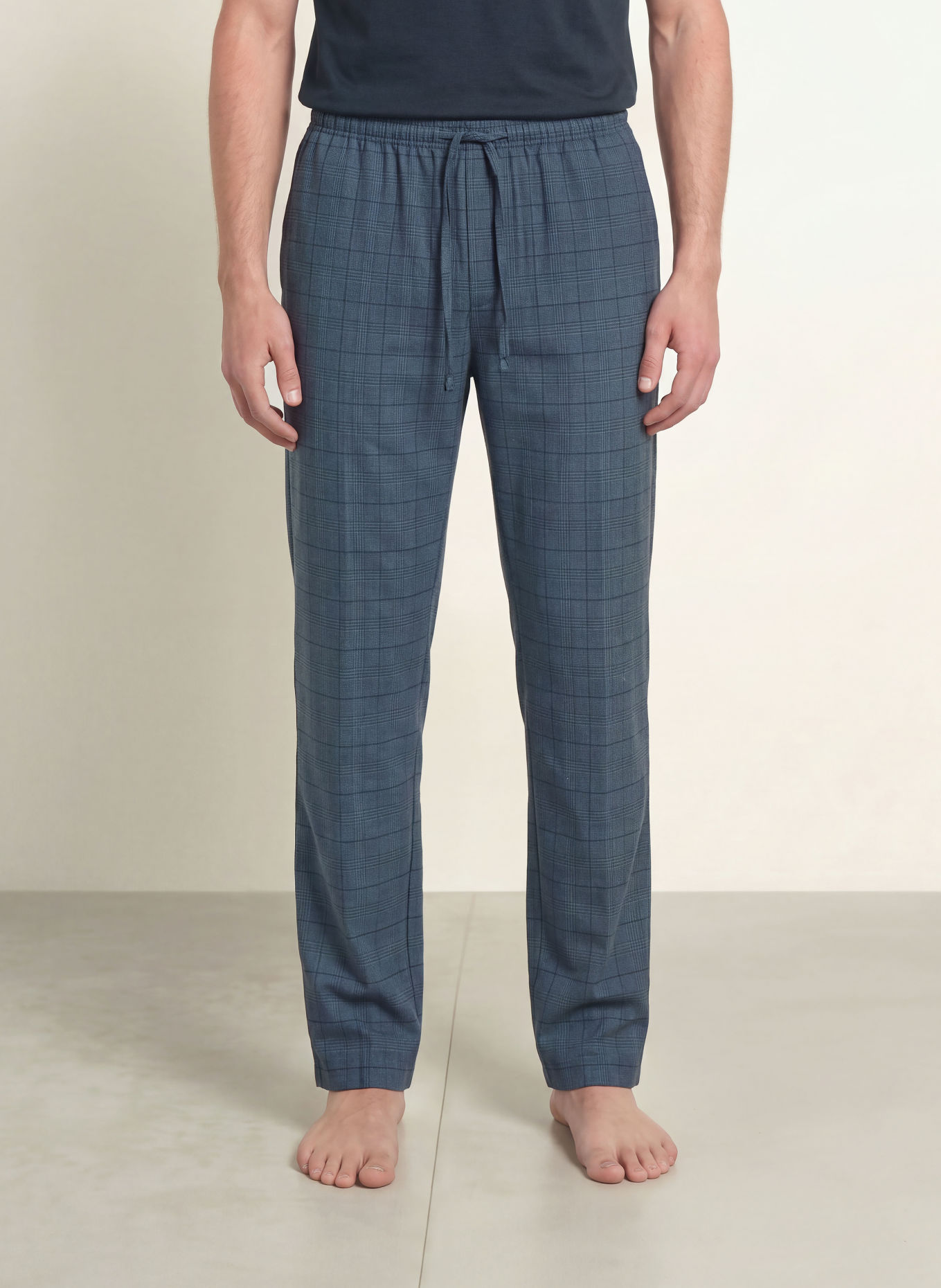zimmerli Schlafhose COZY FLANNELL aus Flanell: HELLBLAU / DUNKELGRAU