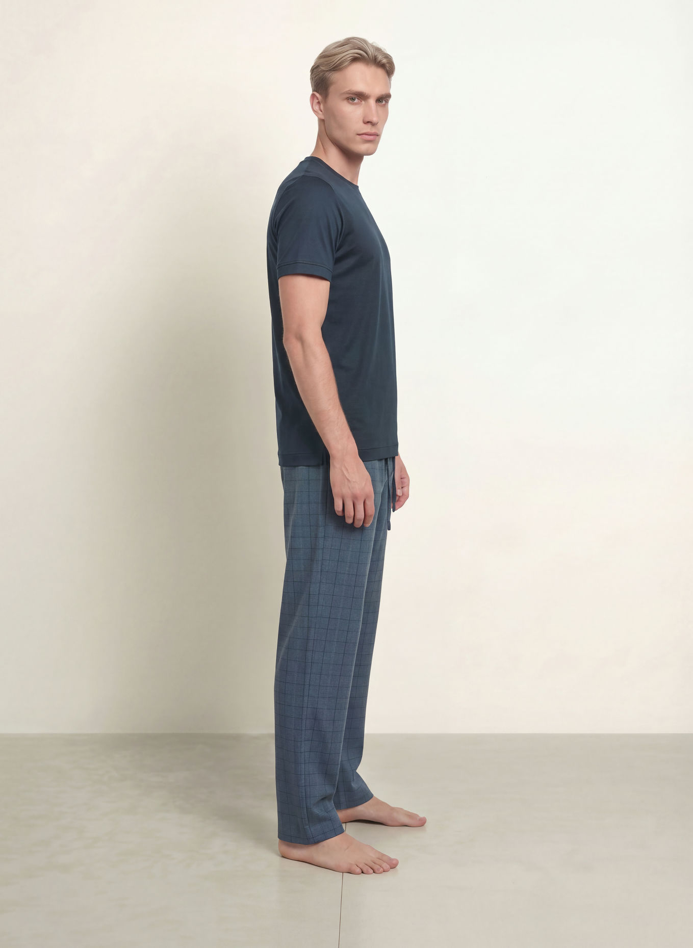 zimmerli Schlafhose COZY FLANNELL aus Flanell: HELLBLAU / DUNKELGRAU