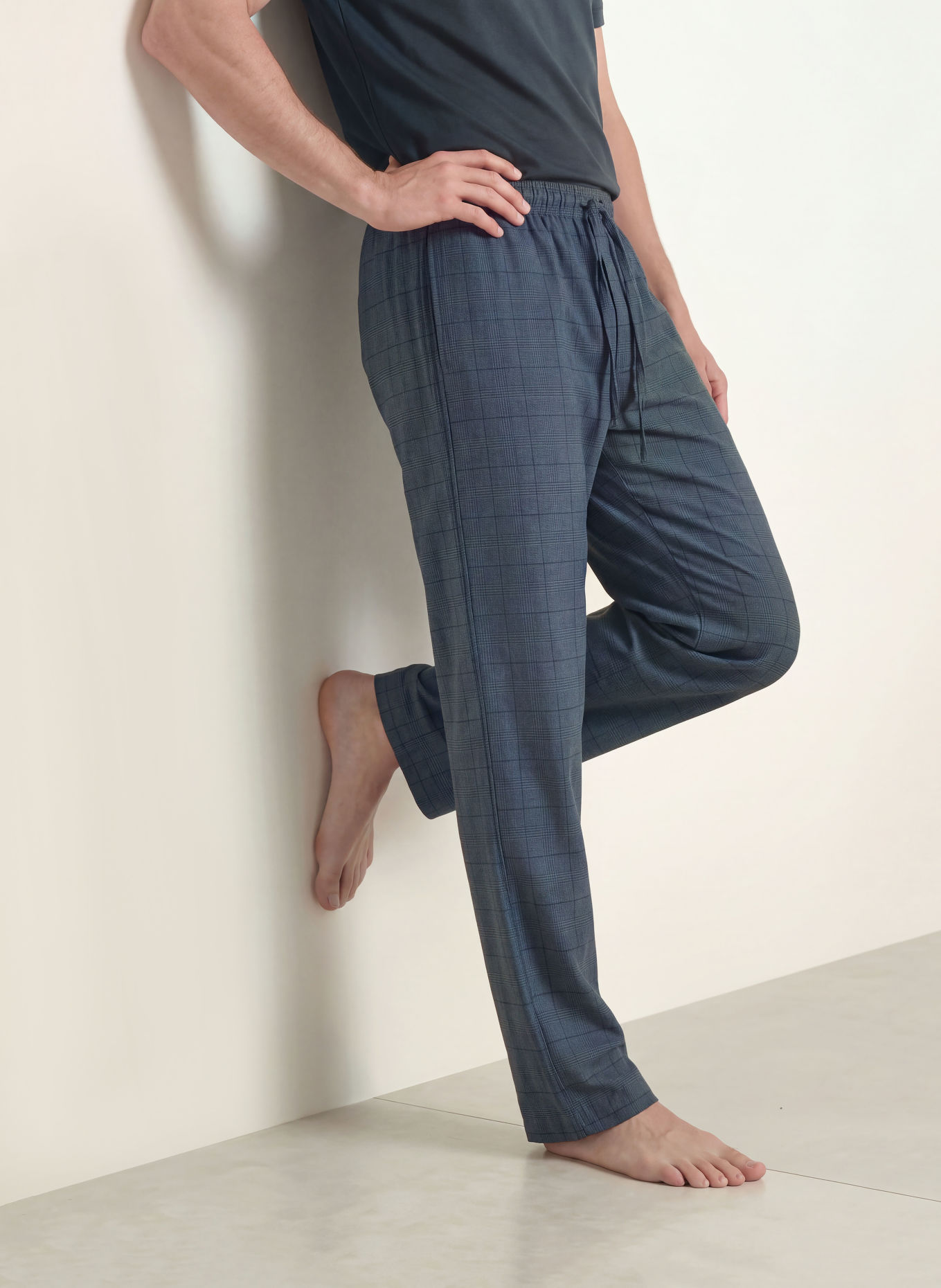 zimmerli Schlafhose COZY FLANNELL aus Flanell: HELLBLAU / DUNKELGRAU