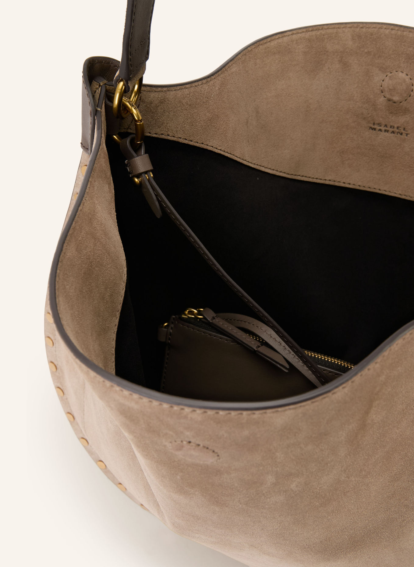 ISABEL MARANT Shopper OSKAN with pouch and rivets: CAMEL / GOLD
