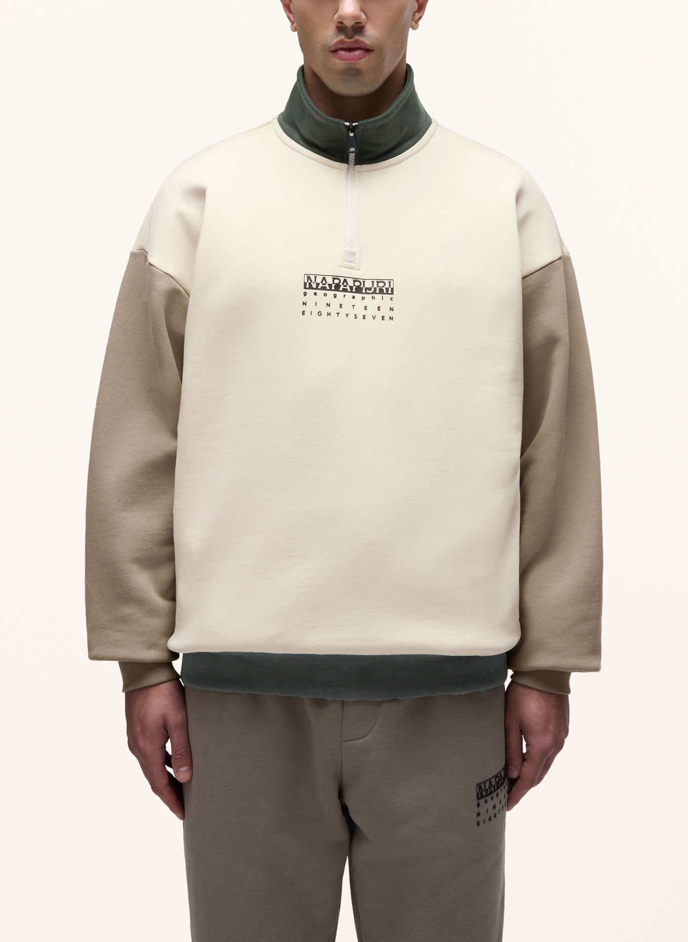 NAPAPIJRI Sweat-Troyer: ECRU / KHAKI / DUNKELGRÜN