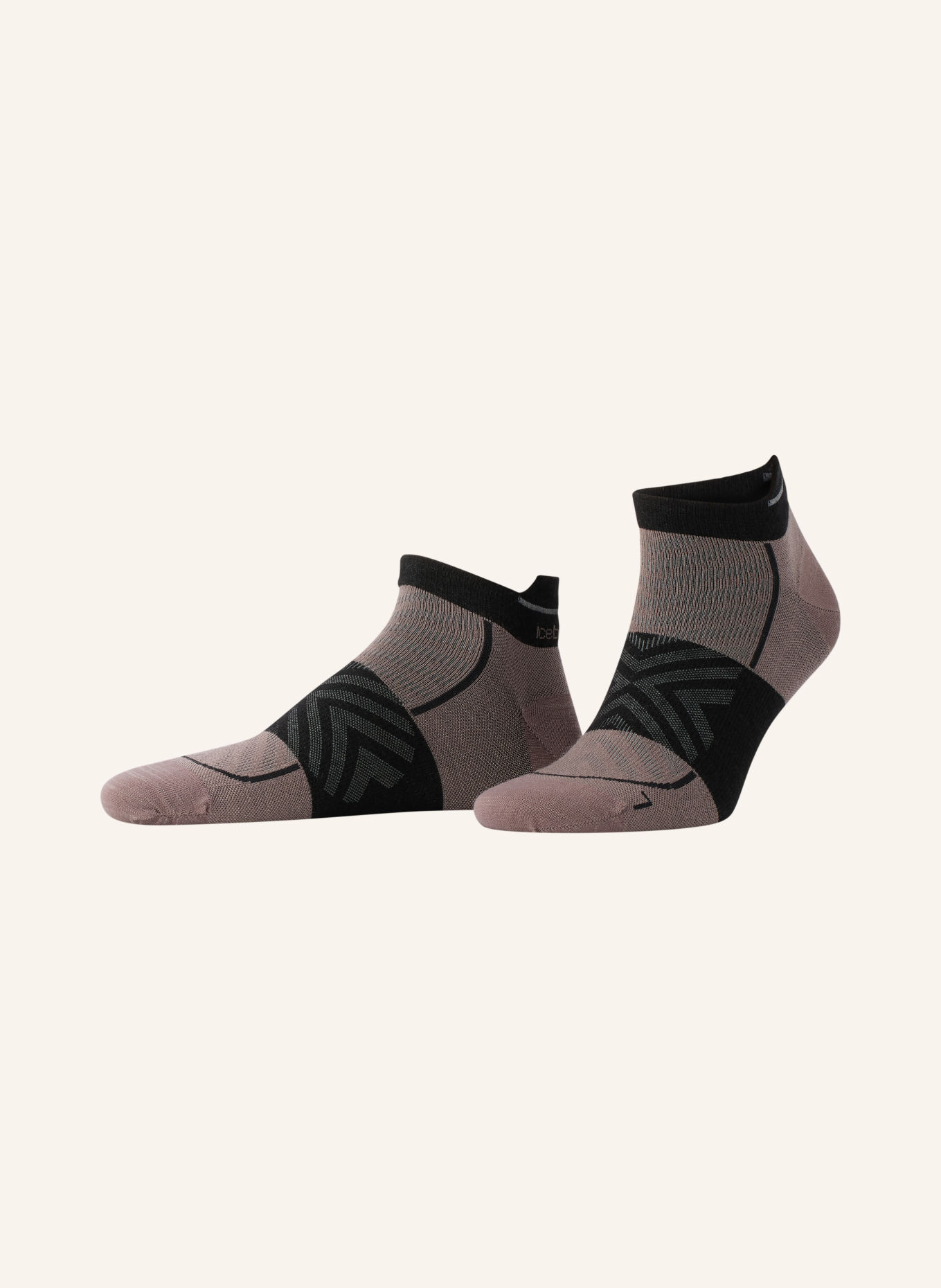 icebreaker Trekking-Socken RUN + ULTRALIGHT MIRCO mit Merinowolle: TAUPE / SCHWARZ