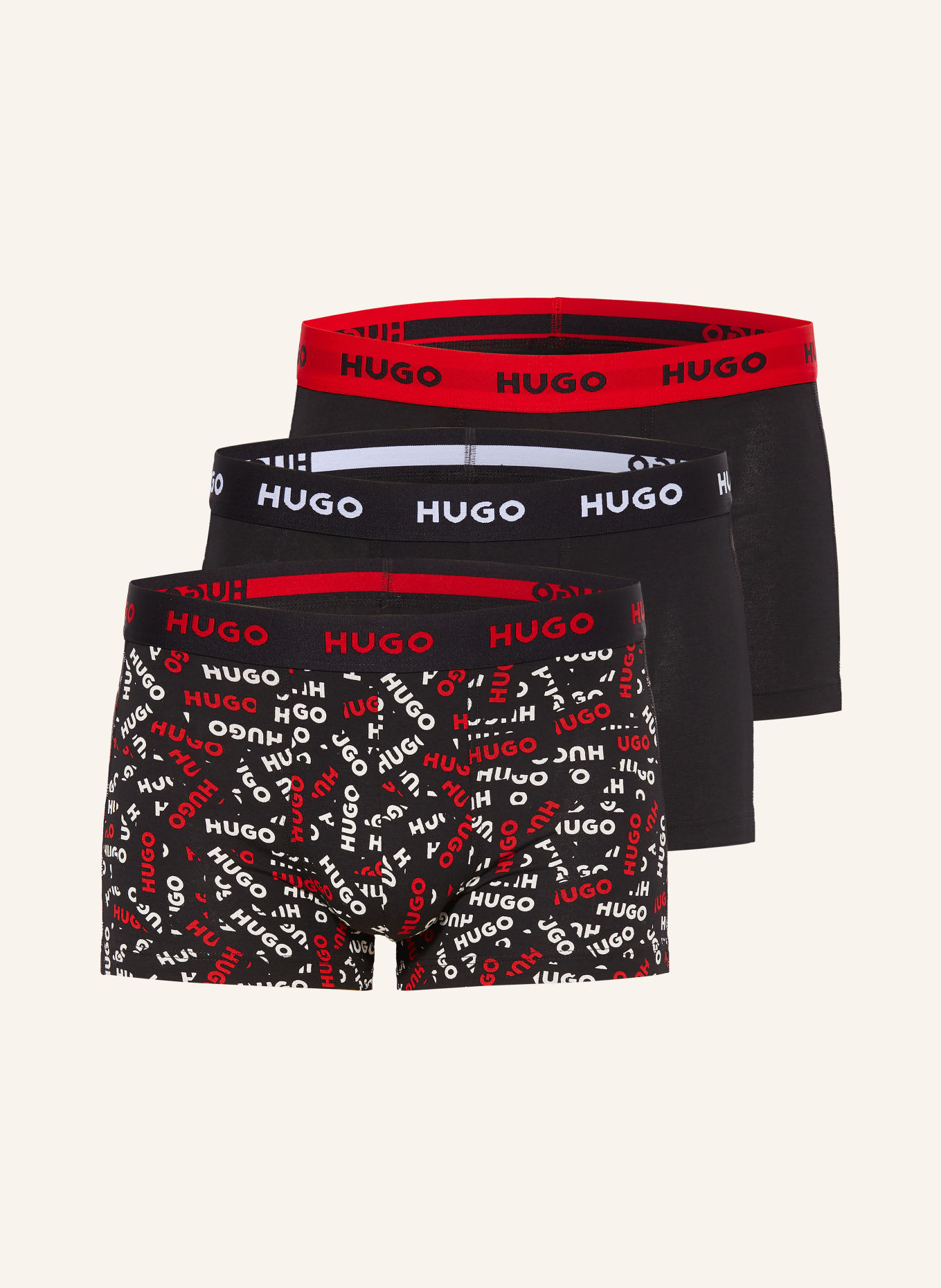 HUGO 3-pak boxershorts: SORT / RØD / HVID