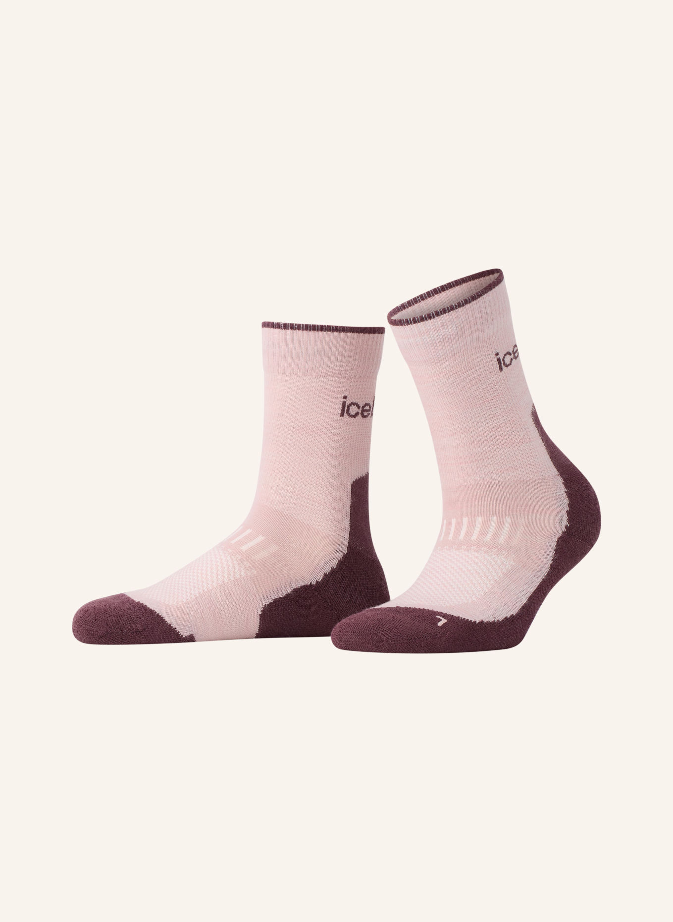 icebreaker Trekking-Socken HIKE + LIGHT CREW mit Merinowolle: ROSÉ / DUNKELLILA