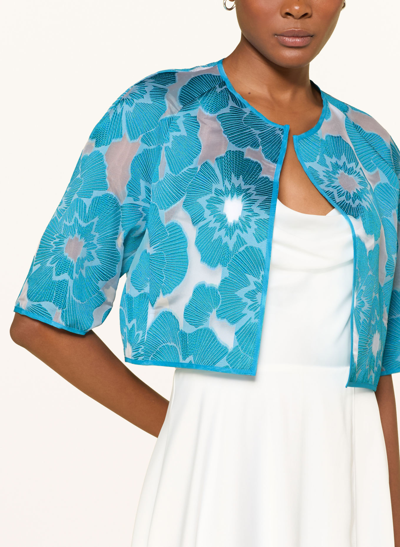 TALBOT RUNHOF Jacquard Bolero: TURQUOISE / WHITE