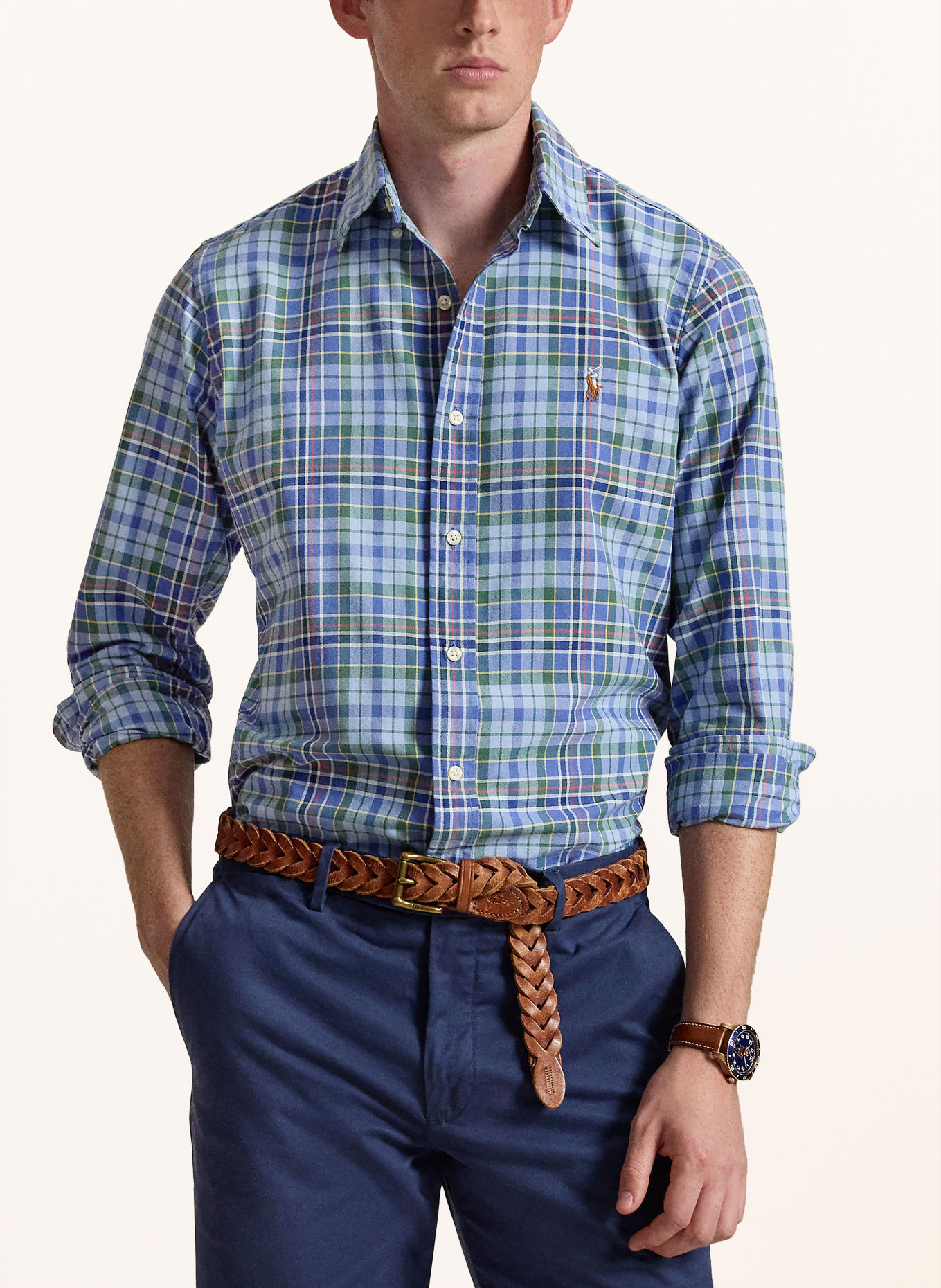 POLO RALPH LAUREN Oxford overhemd Classic Fit: BLAUW / GROEN / LICHTBLAUW