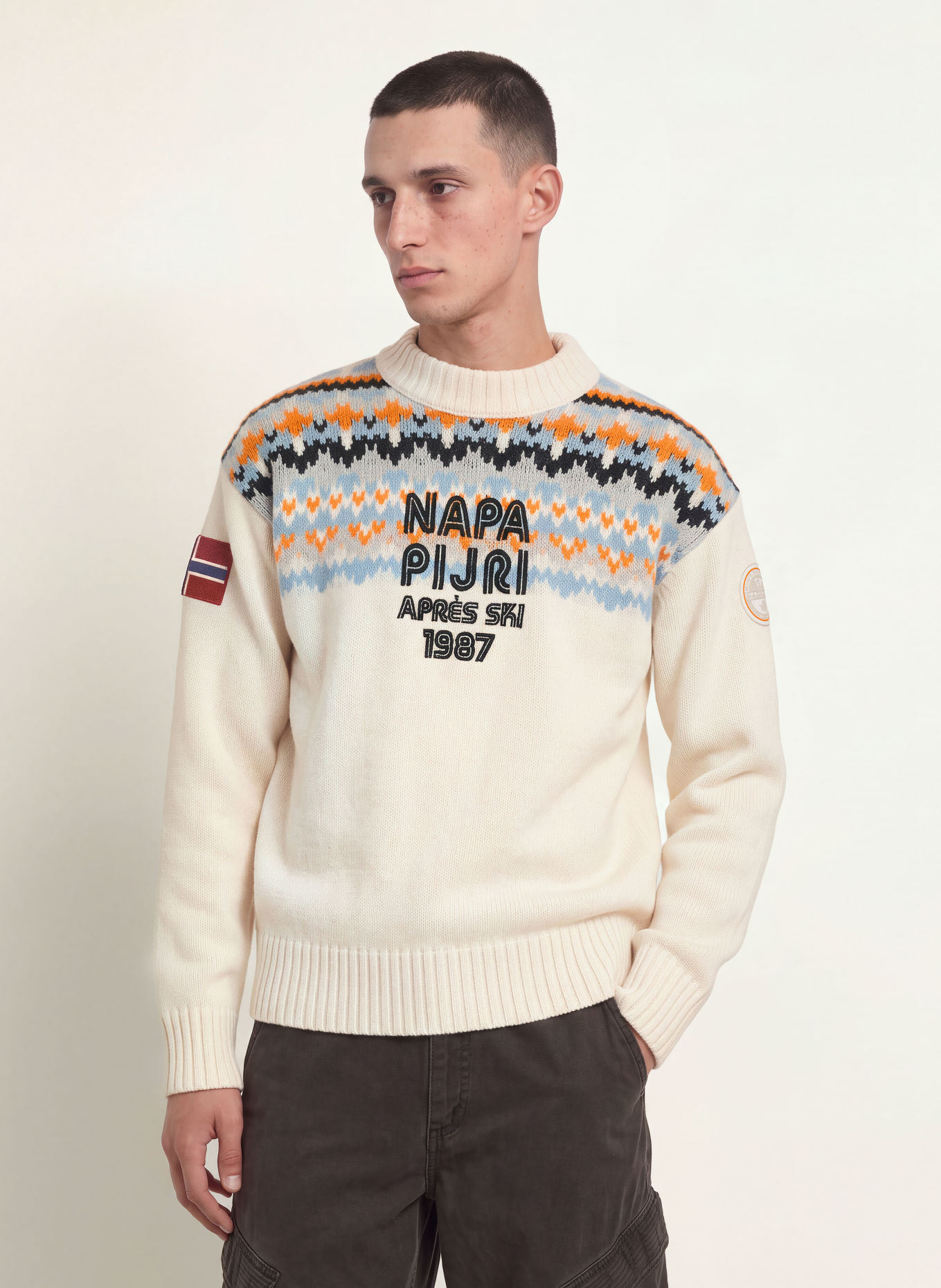 NAPAPIJRI Trui D-FIAMES C: CRÈME / ORANJE / LICHTBLAUW