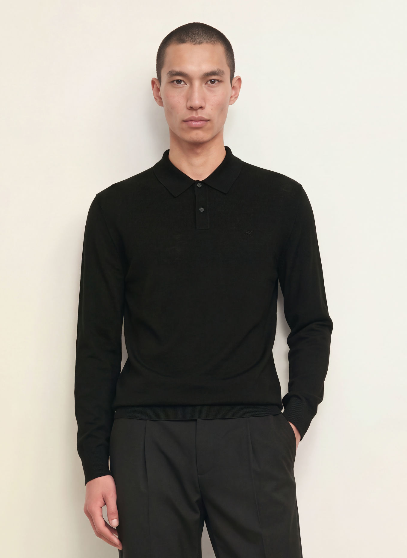 Calvin Klein knitted polo shirt: BLACK